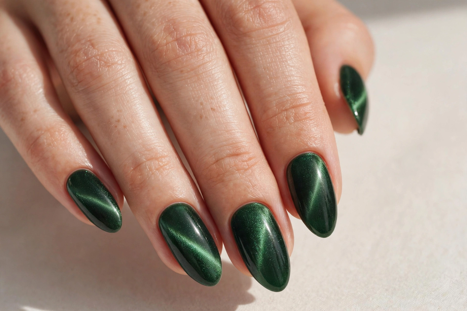 Green velvet cat-eye magnetic Christmas nails