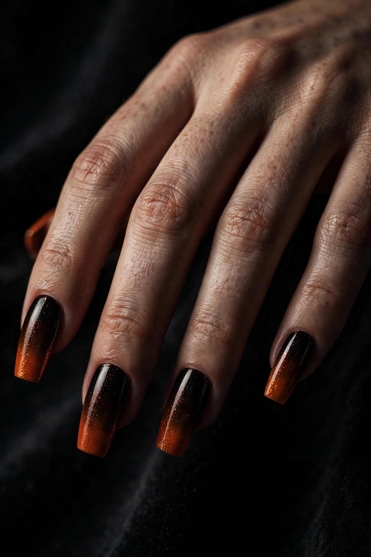 Black and orange ombre Halloween nail art design