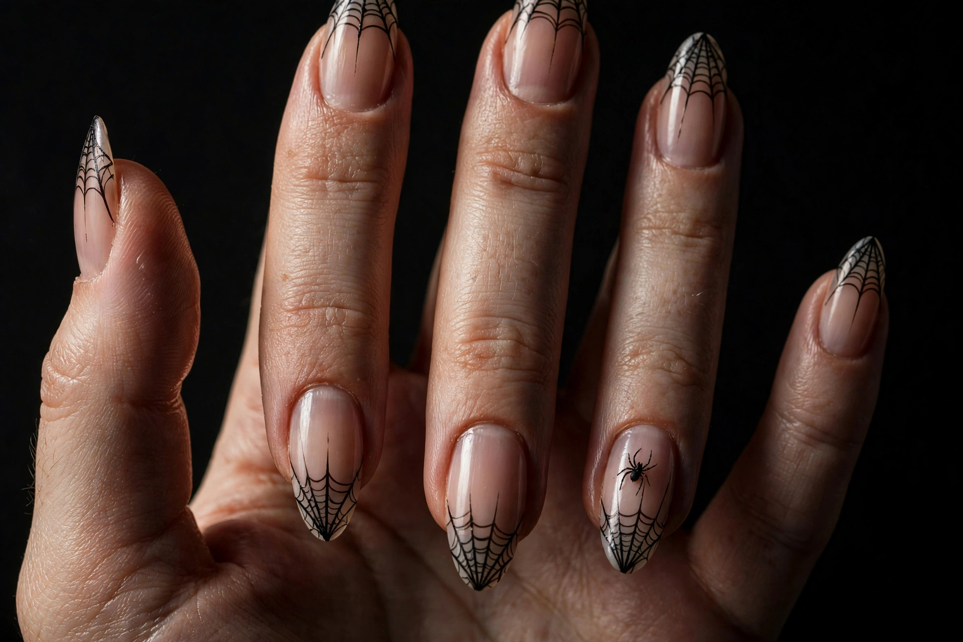 Spider web French tip Halloween nail art design