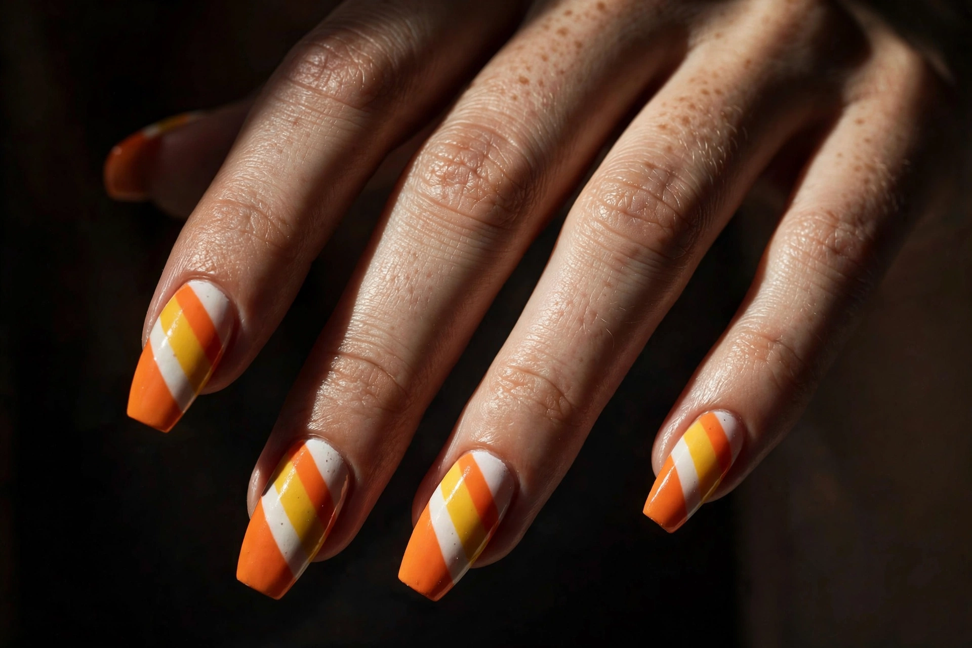 Candy corn stripe Halloween nail art design
