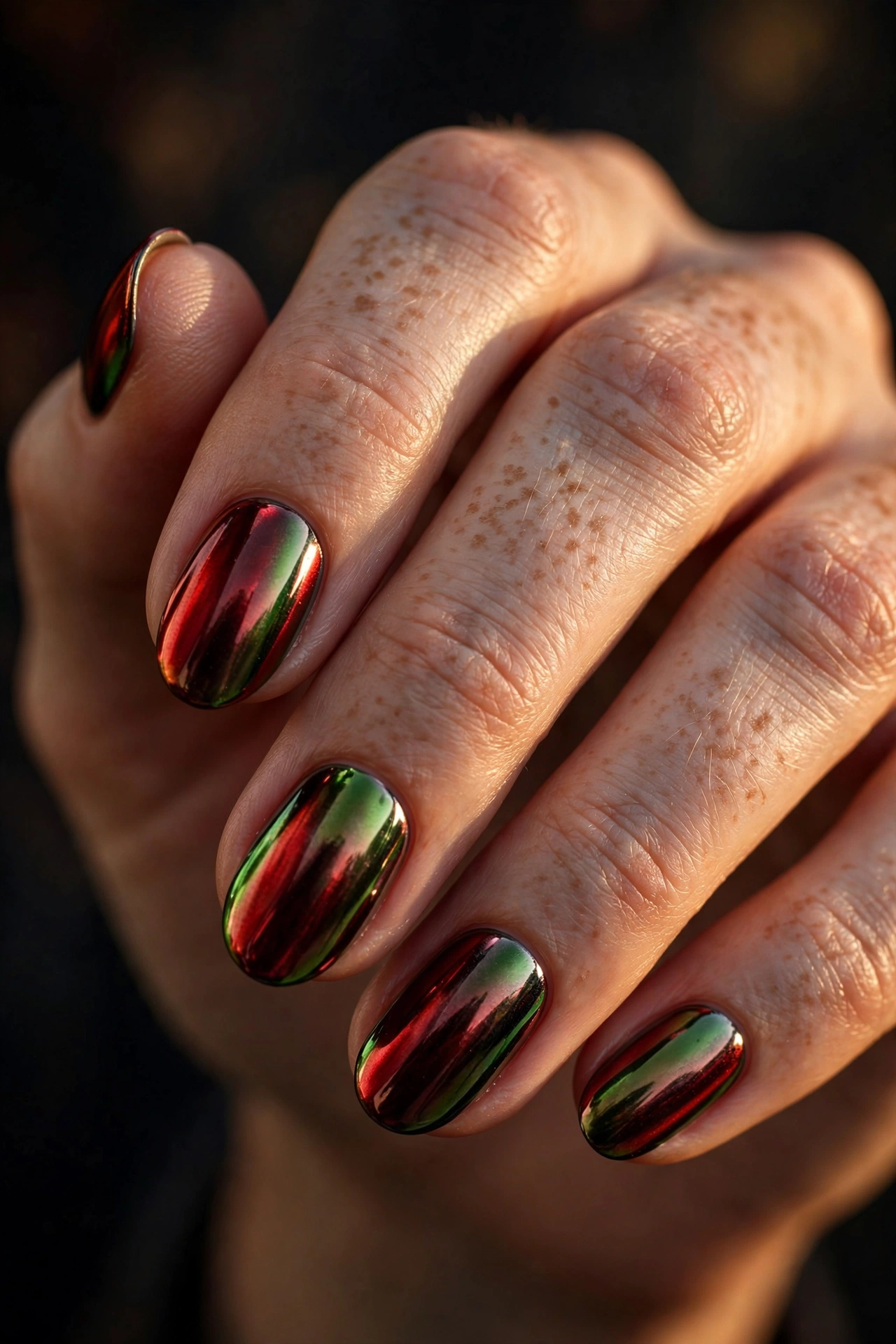 Poison apple duochrome Halloween nail art shifting red to green