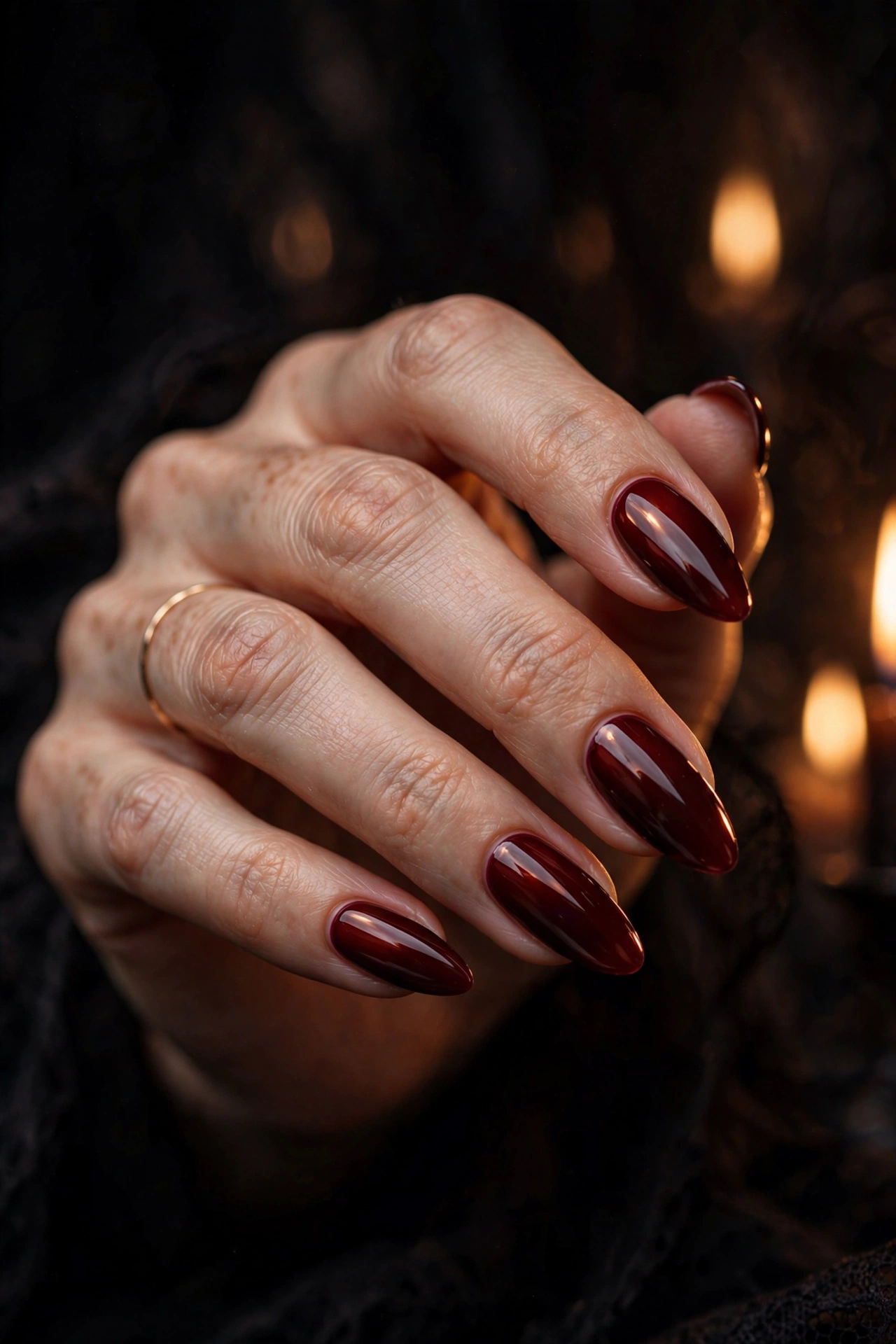 Vampy dark cherry gloss Halloween nails design