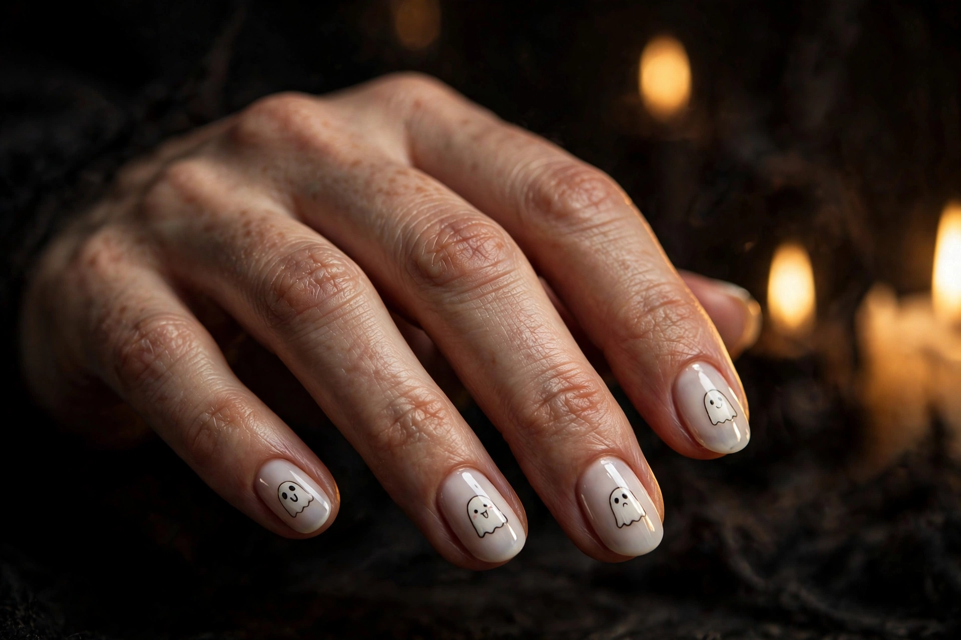 Cute ghost faces Halloween nails design