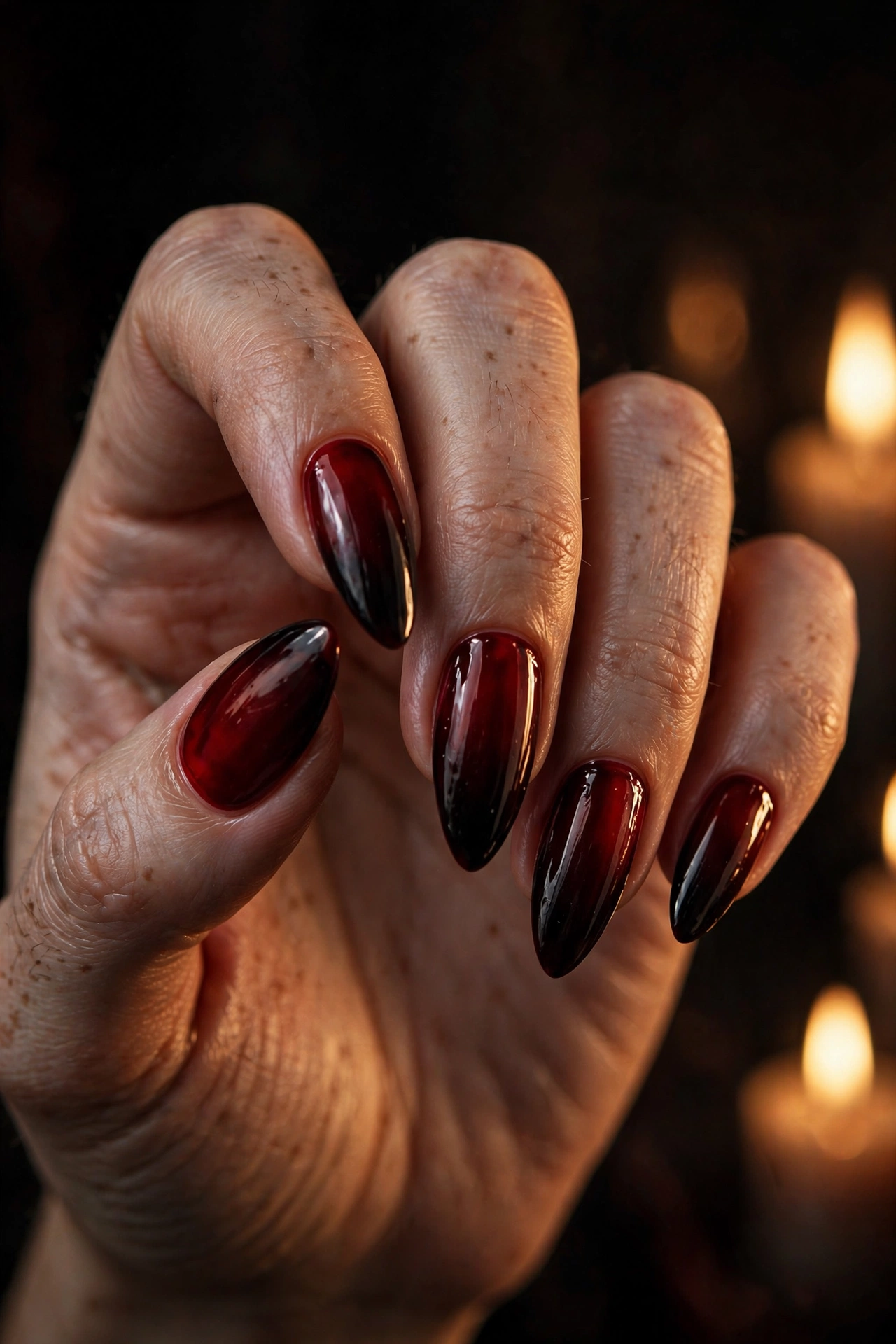 Bloody red to black ombre Halloween nails design