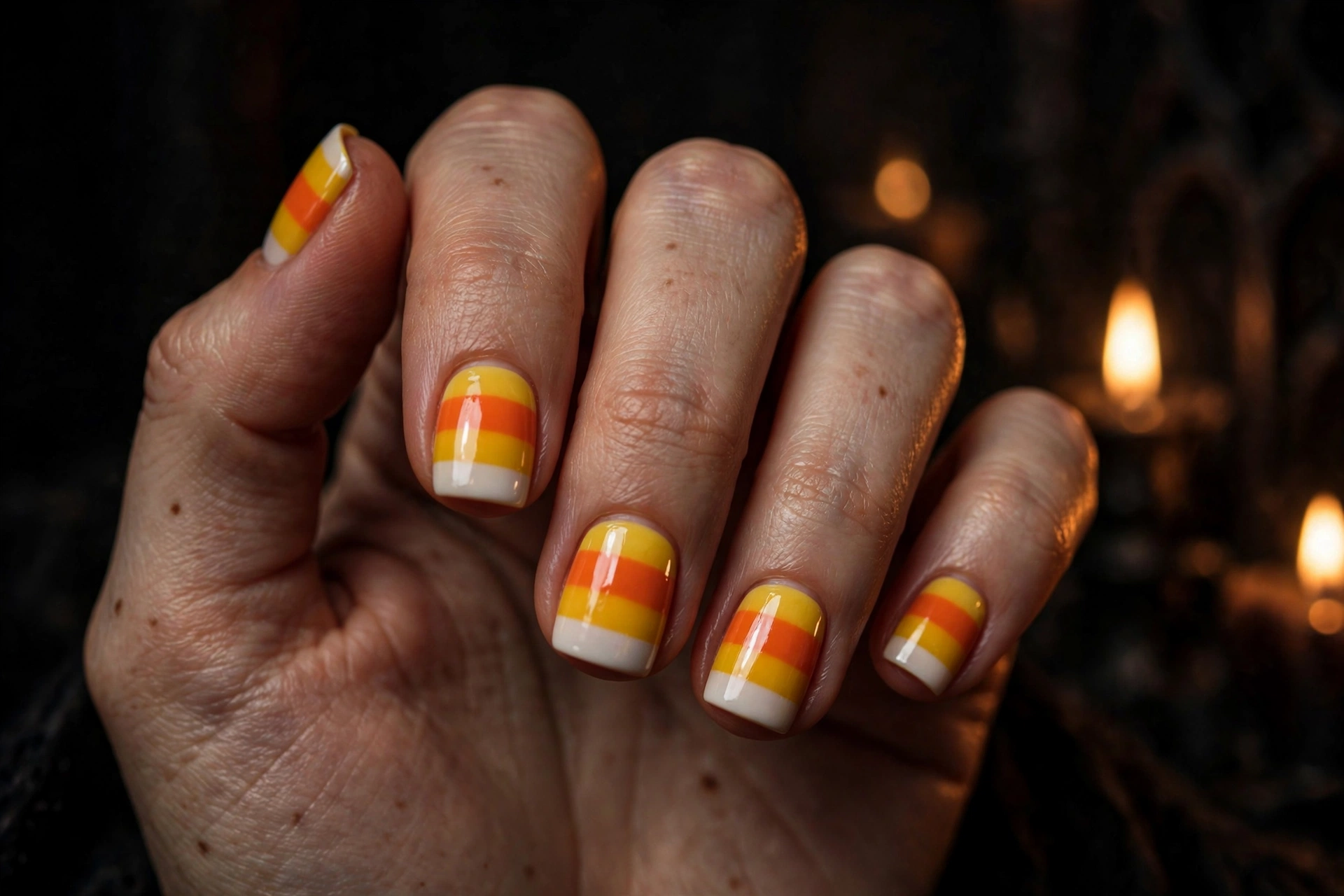 Candy corn stripe Halloween nails design
