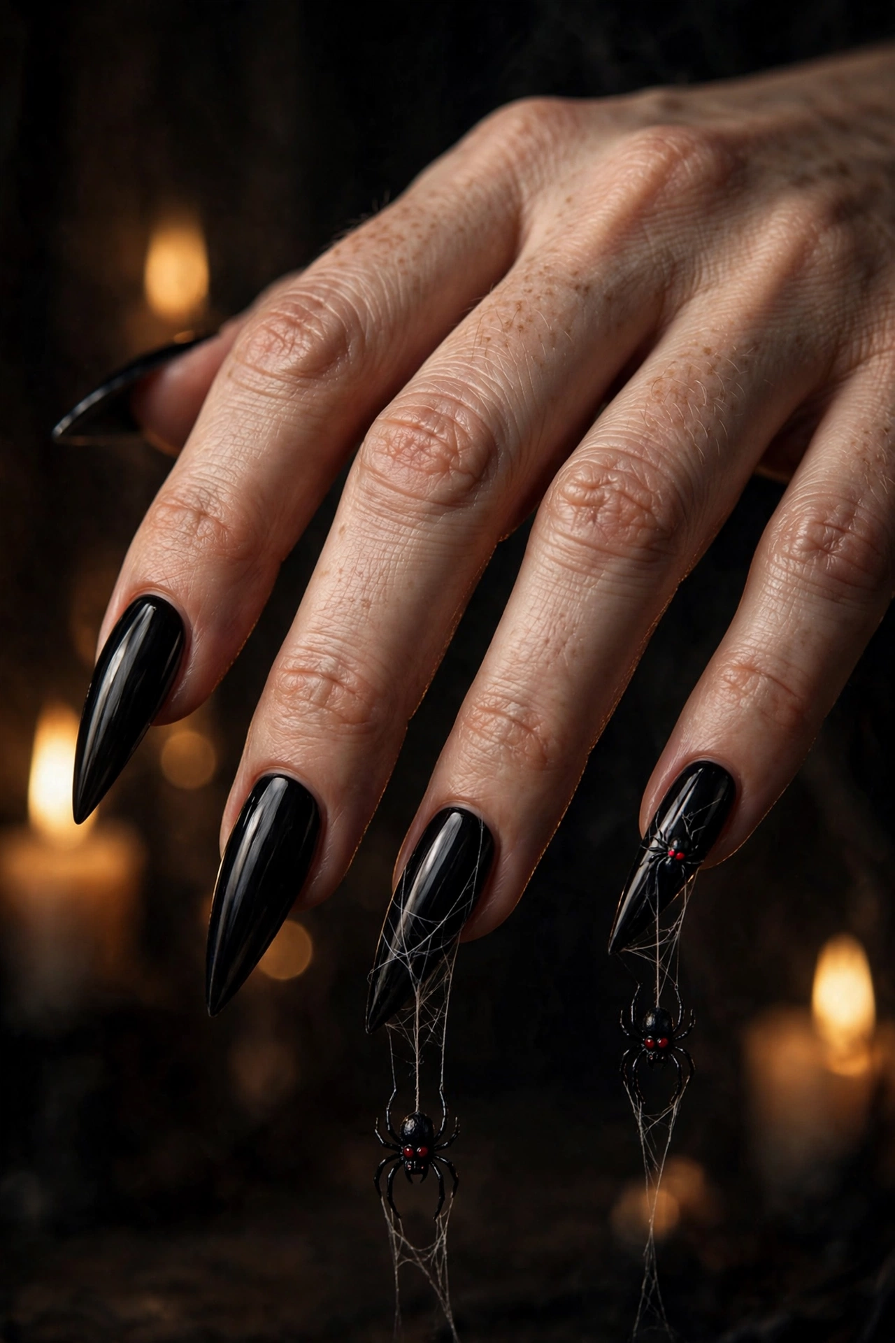 Spider and cobweb Halloween nails design