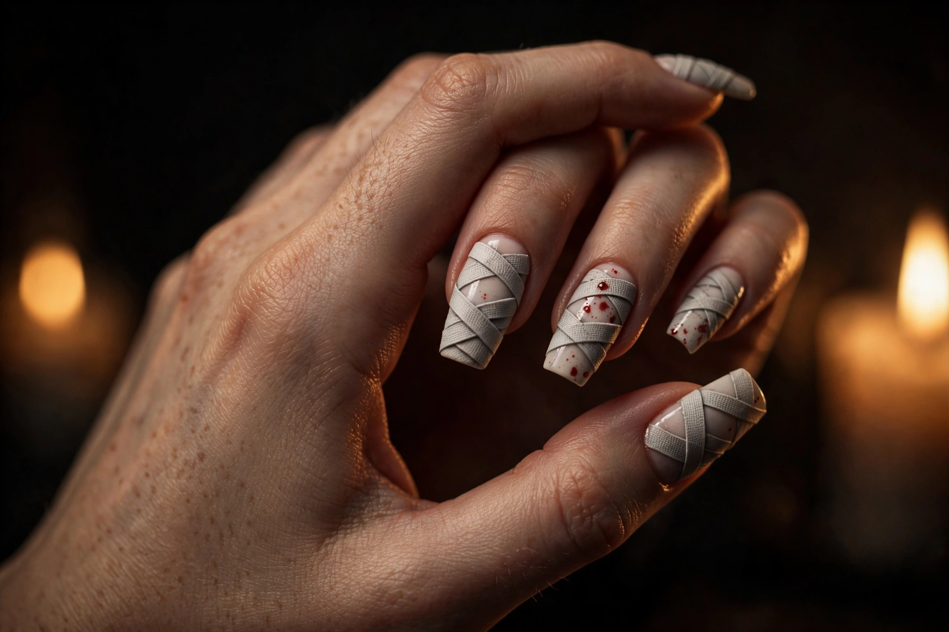 Mummy wrap Halloween nails design
