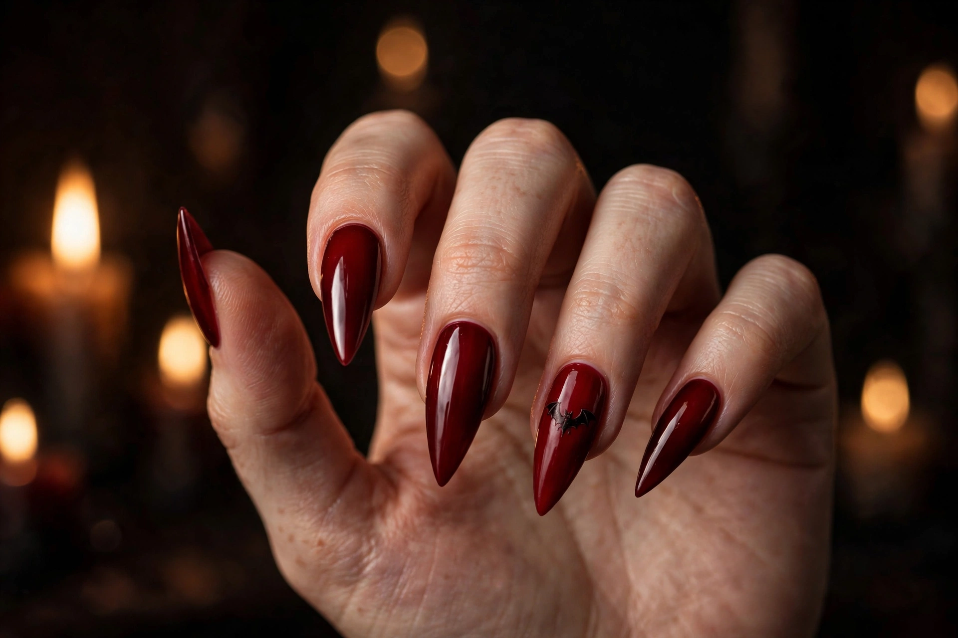 Vampy blood red stiletto Halloween nails design