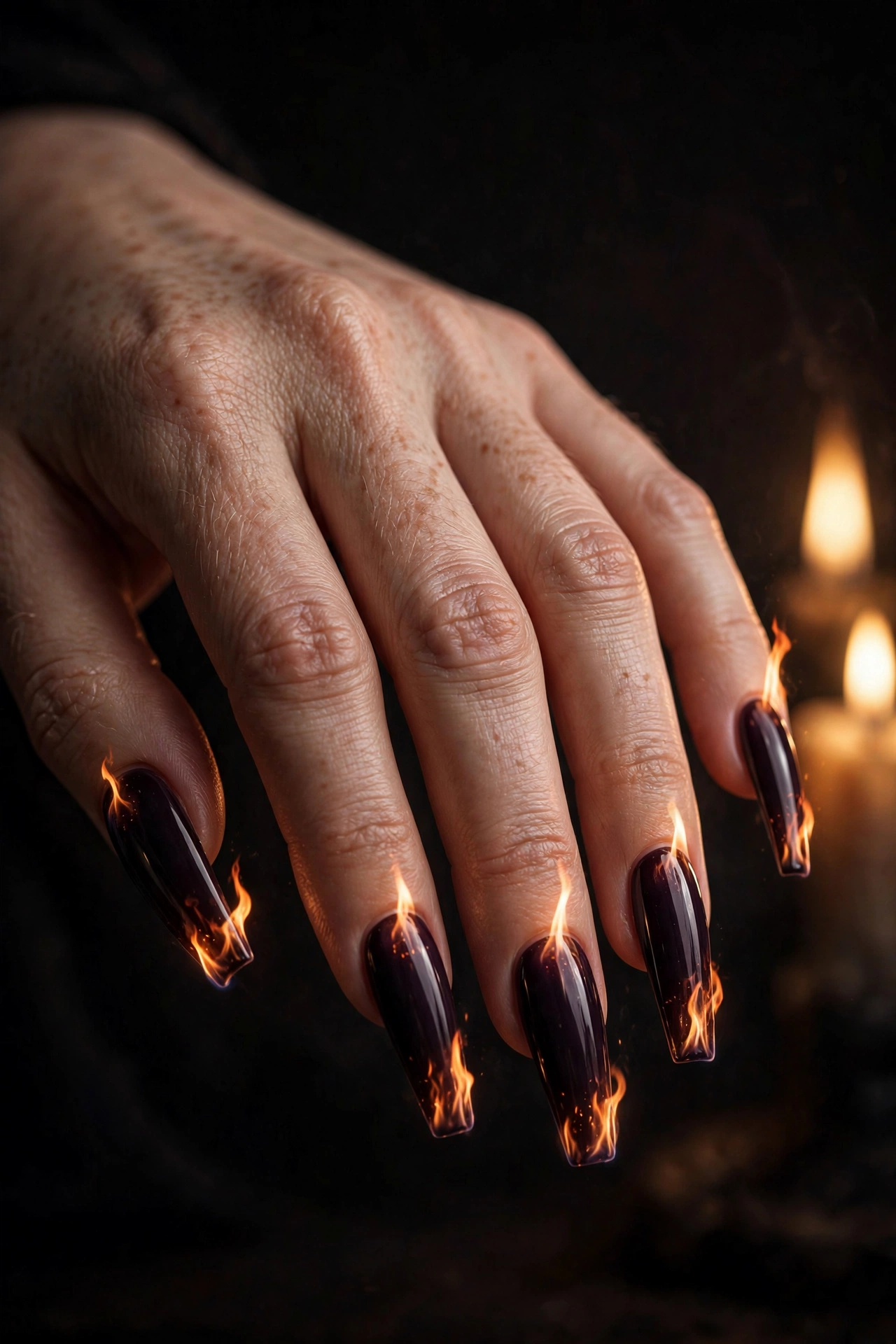 Candlelight ember flame Halloween nails design