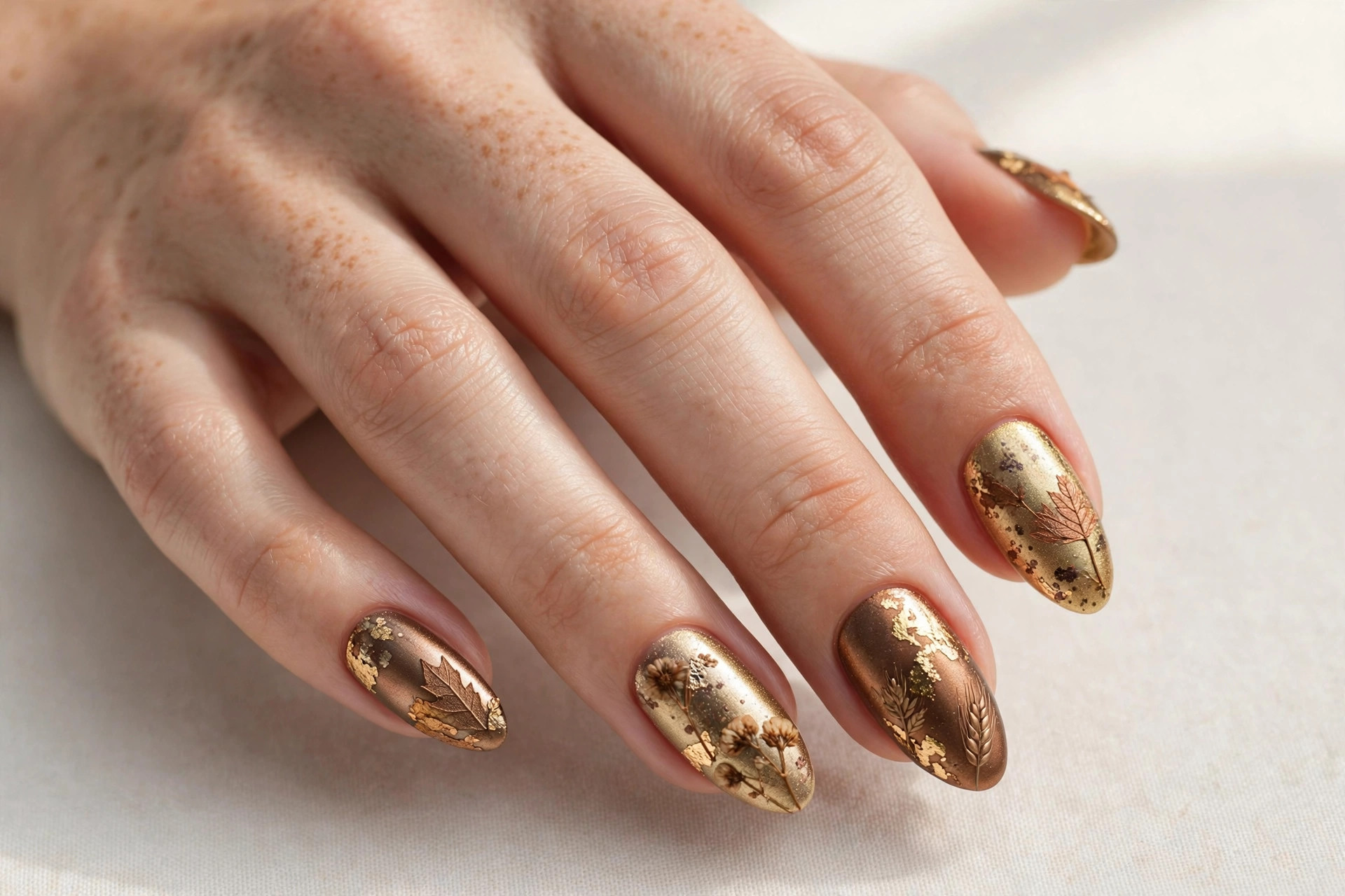 Gold metallic harvest nail design