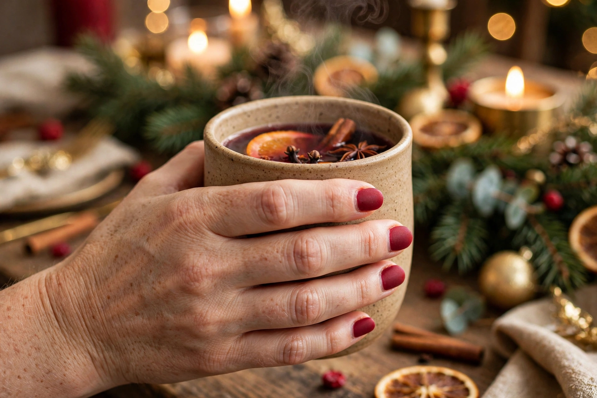 Matte cranberry velvet holiday nails with soft plush finish on short oval nails