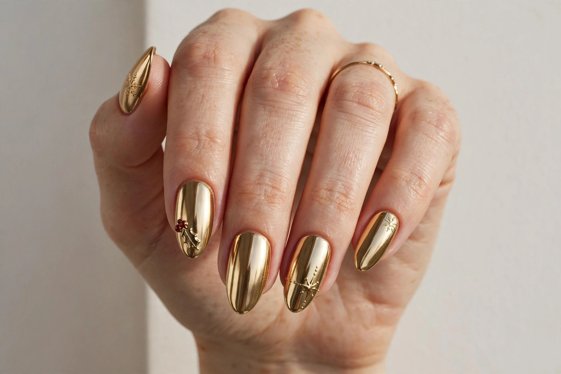 Mirror gold chrome holiday nails