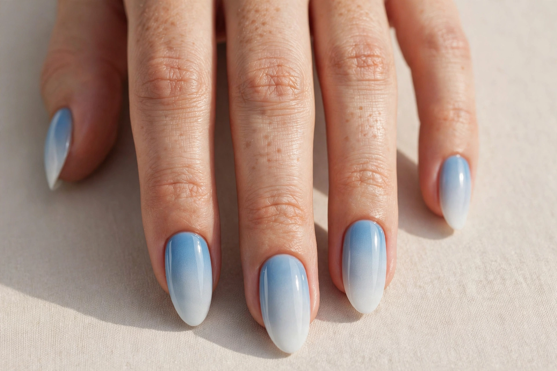 Icy blue to white winter ombre holiday nails