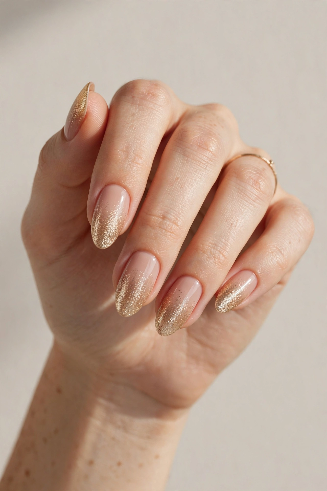 Champagne gold glitter fade ombre holiday nails