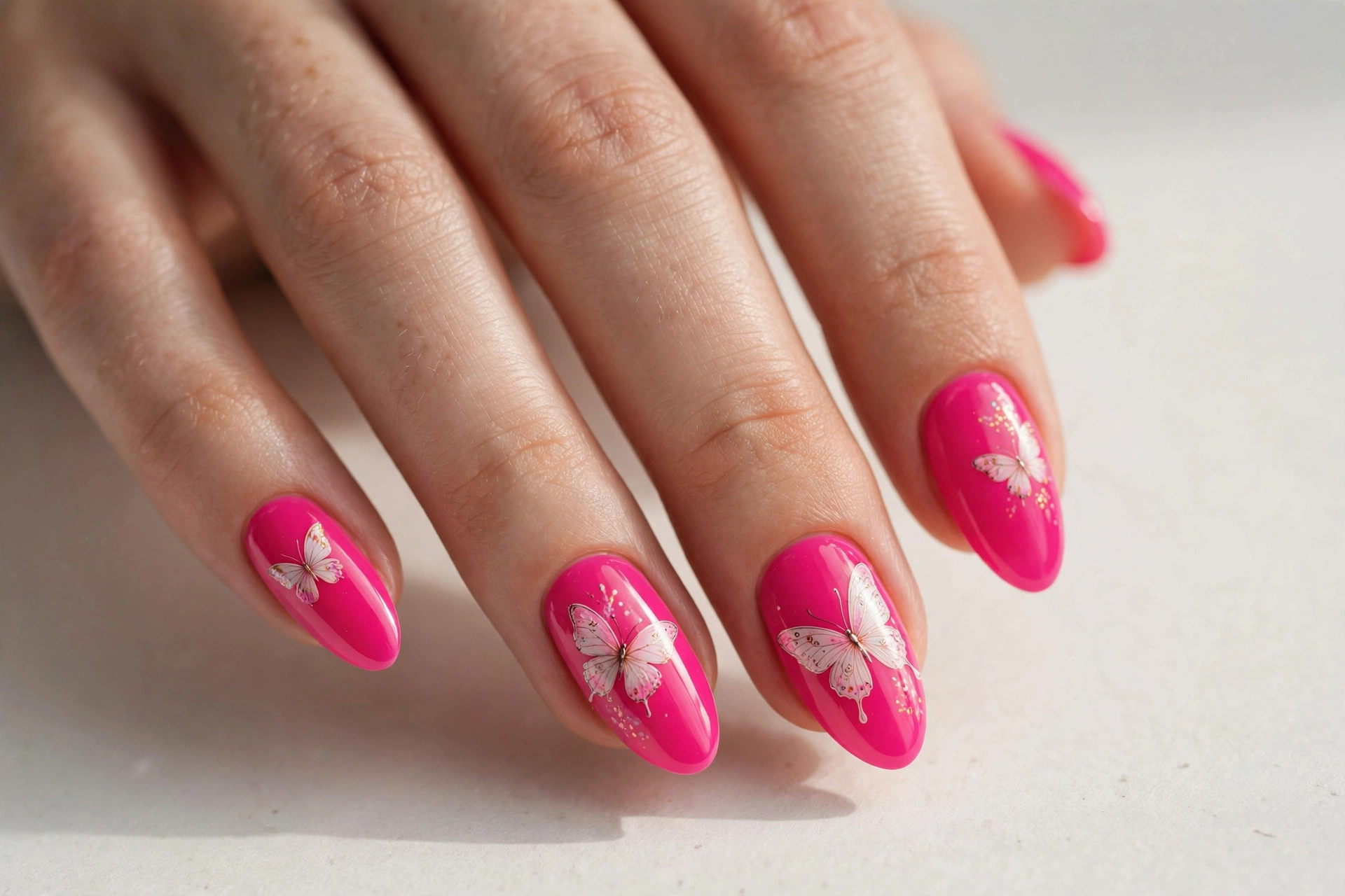 Pink nails with heart and swirl detailing