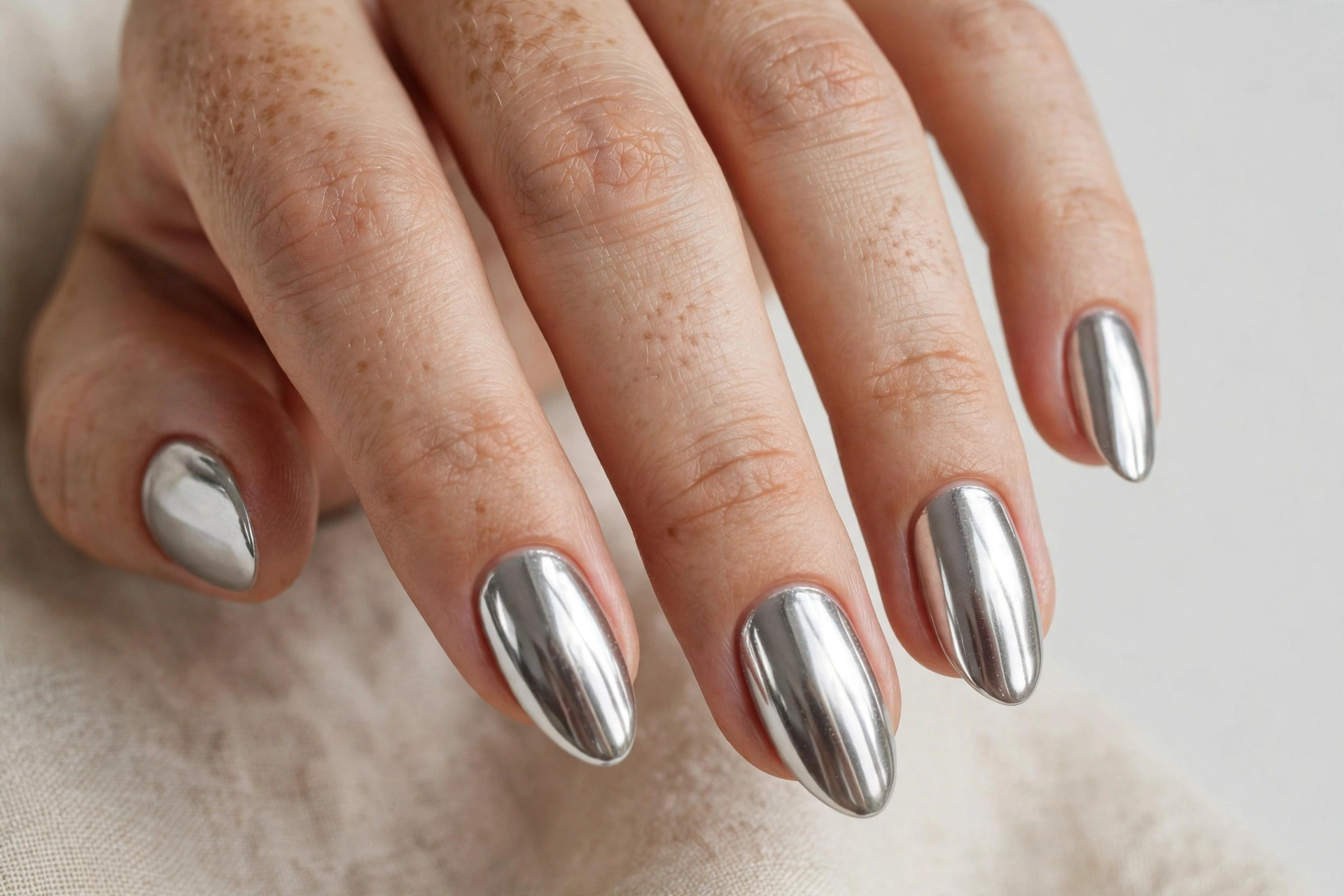 Silver mirror chrome metallic nail art