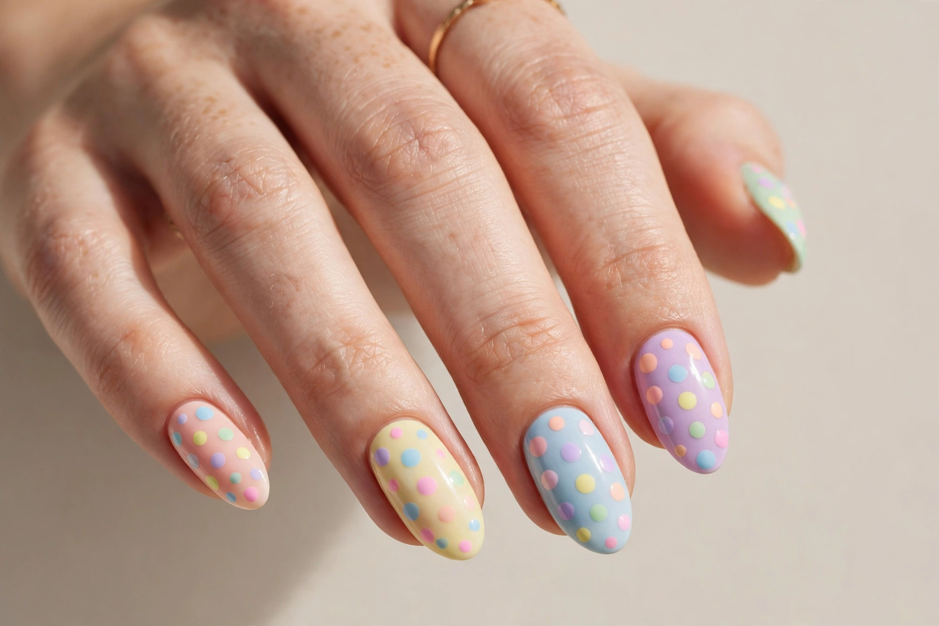 Pastel polka dot kiddie nail design