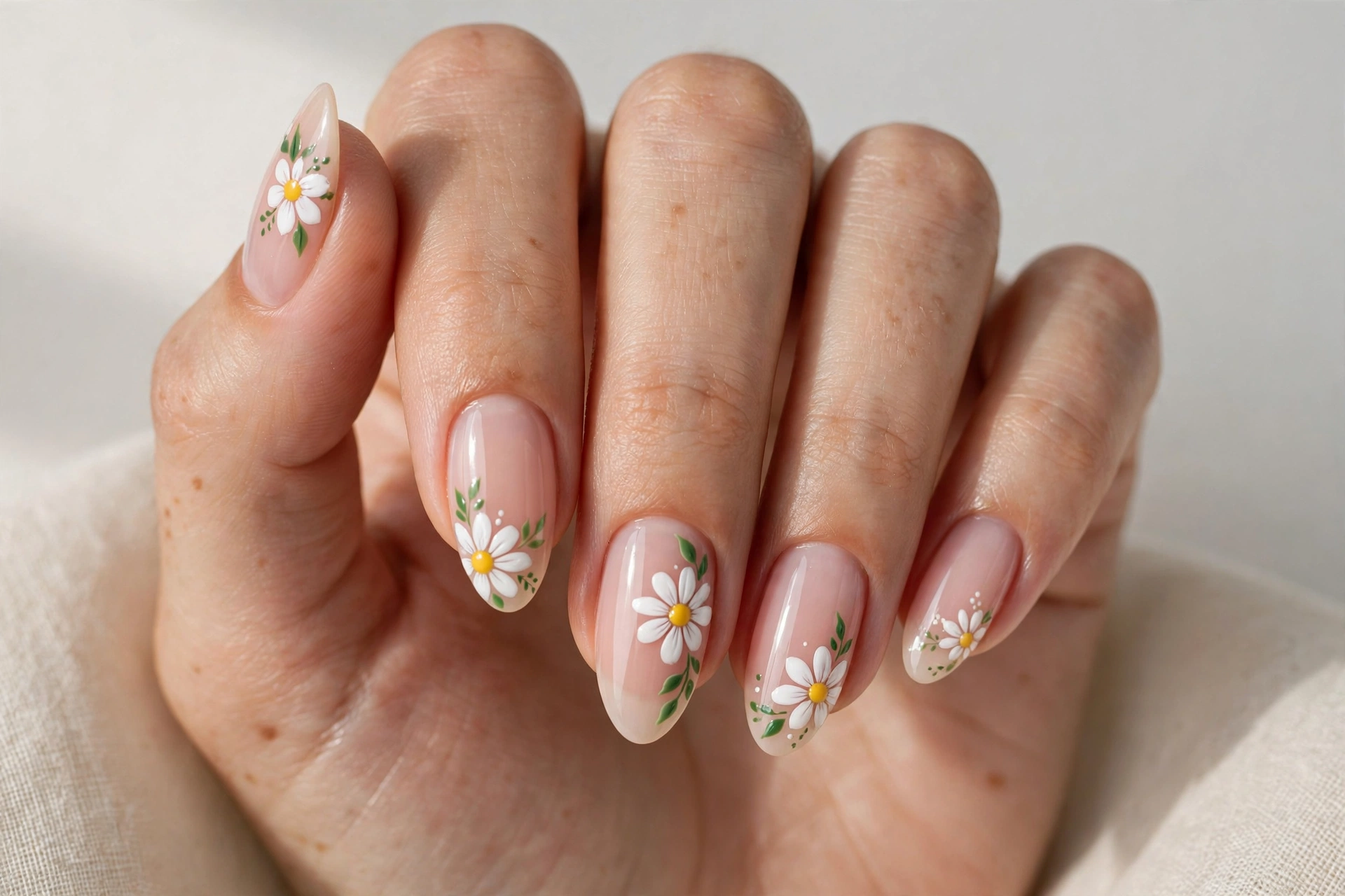 White daisy flower kiddie nail design