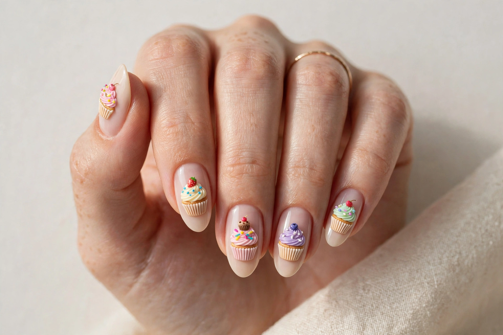 Tiny cupcake kiddie nail design
