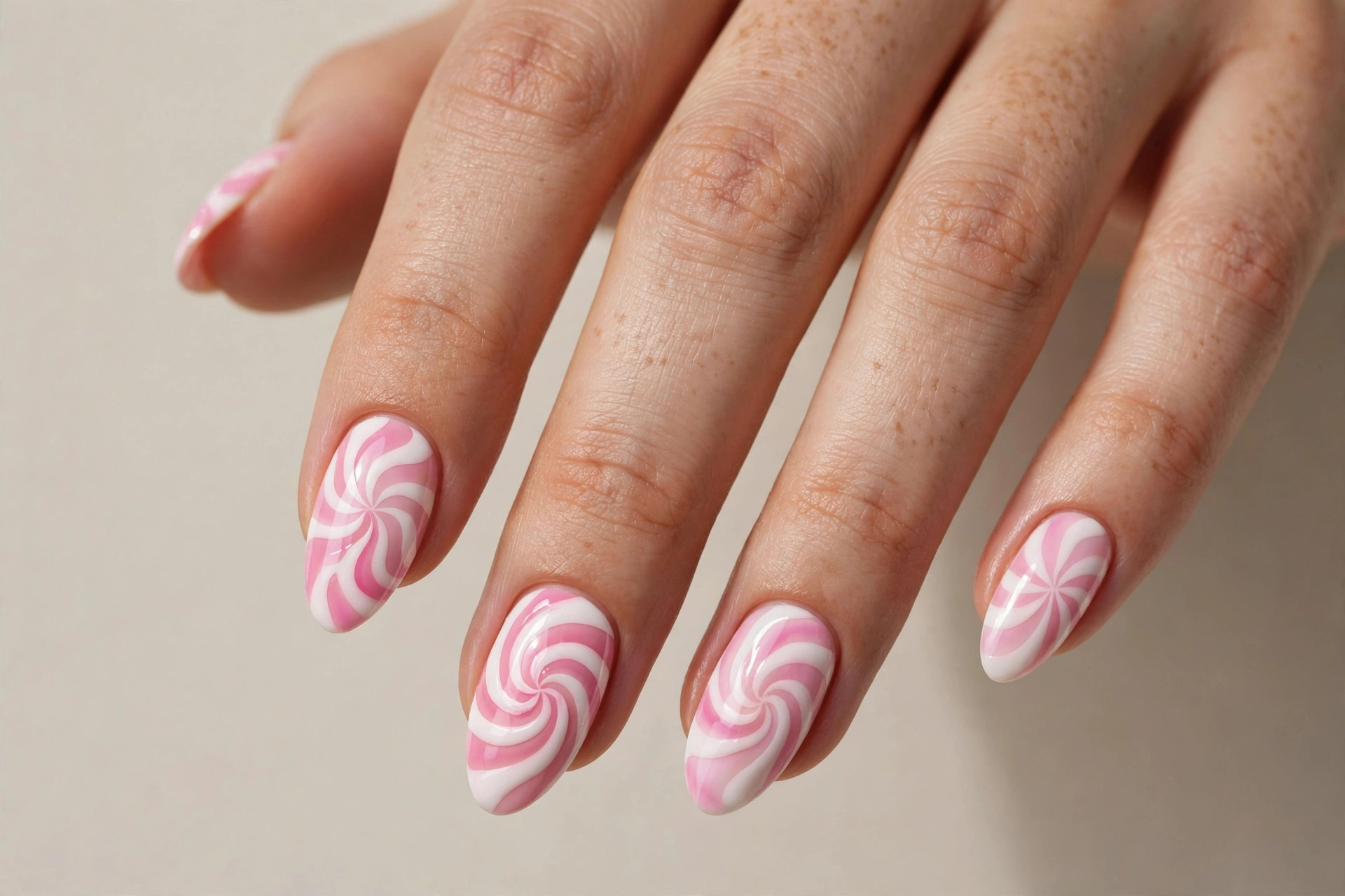 Candy swirl lollipop kiddie nail design