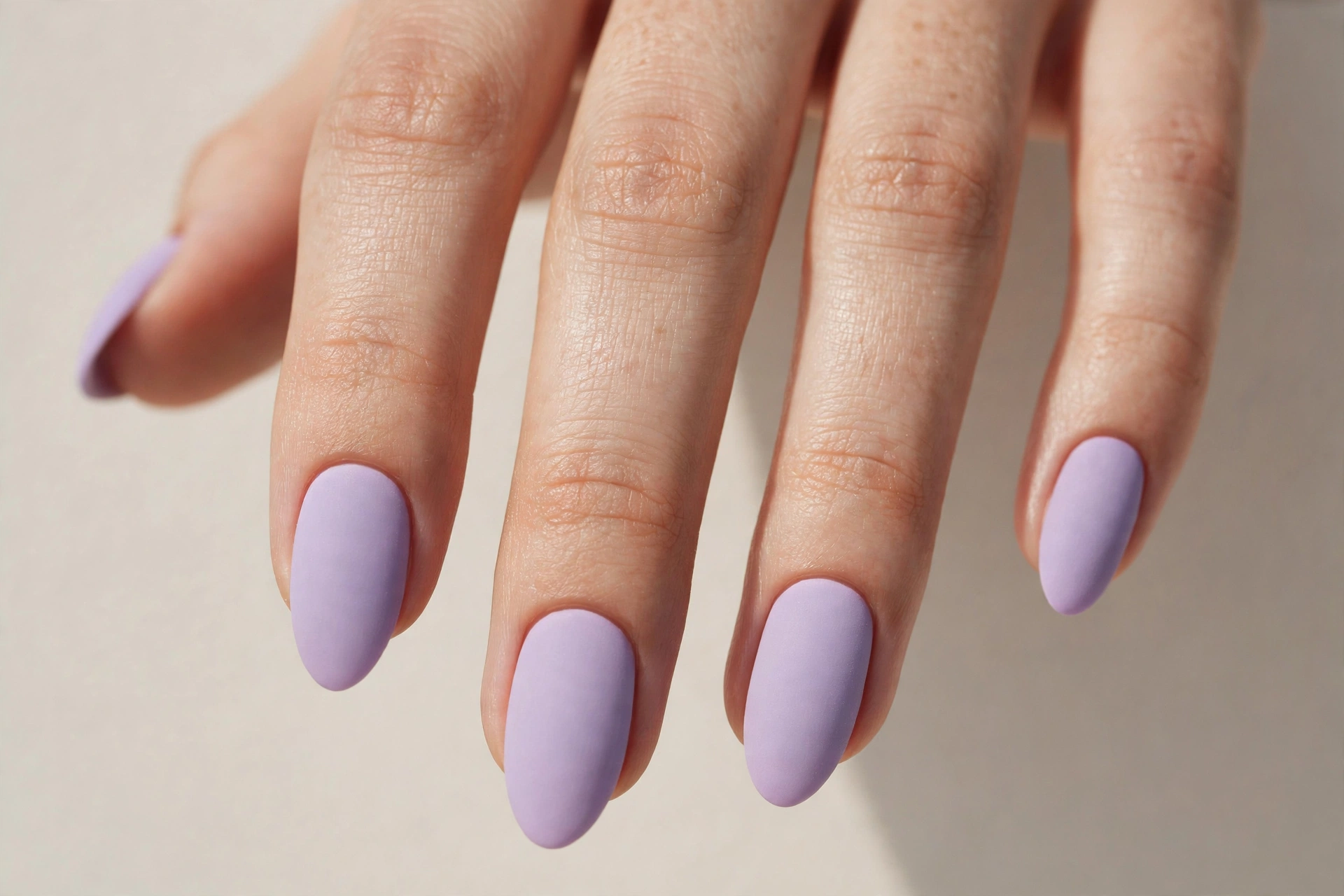 Matte lavender manicure with velvety non-shiny finish