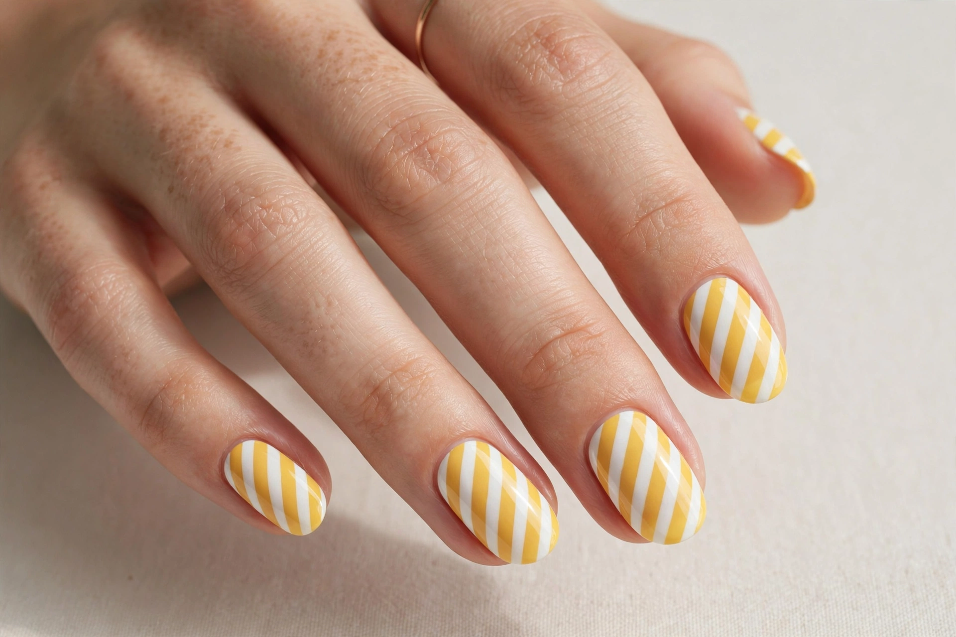 Yellow and white diagonal stripes like a vintage lemonade stand awning