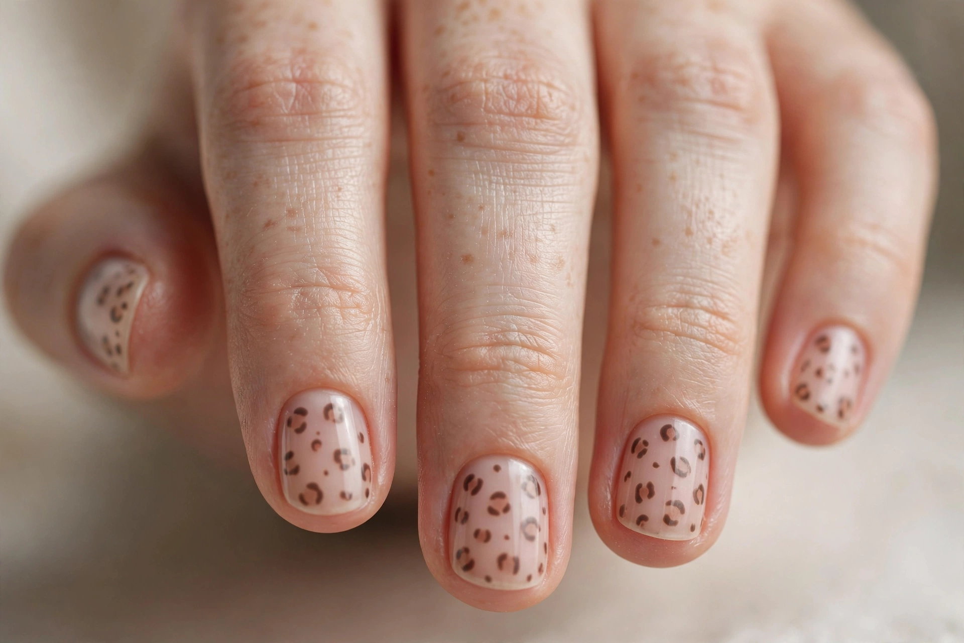 Subtle small brown leopard spots on a sheer nude base