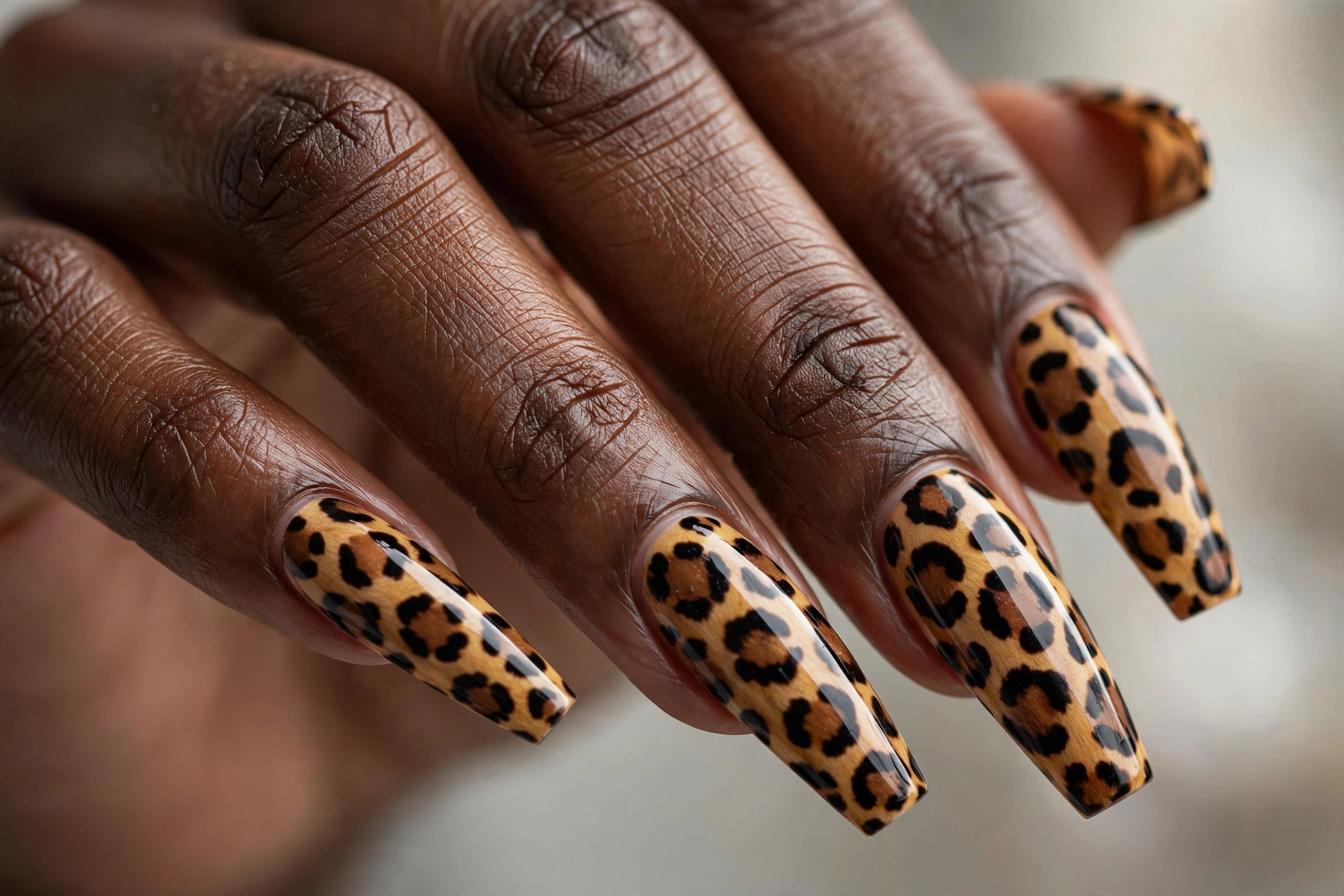 Extra long coffin nails with dramatic classic leopard print
