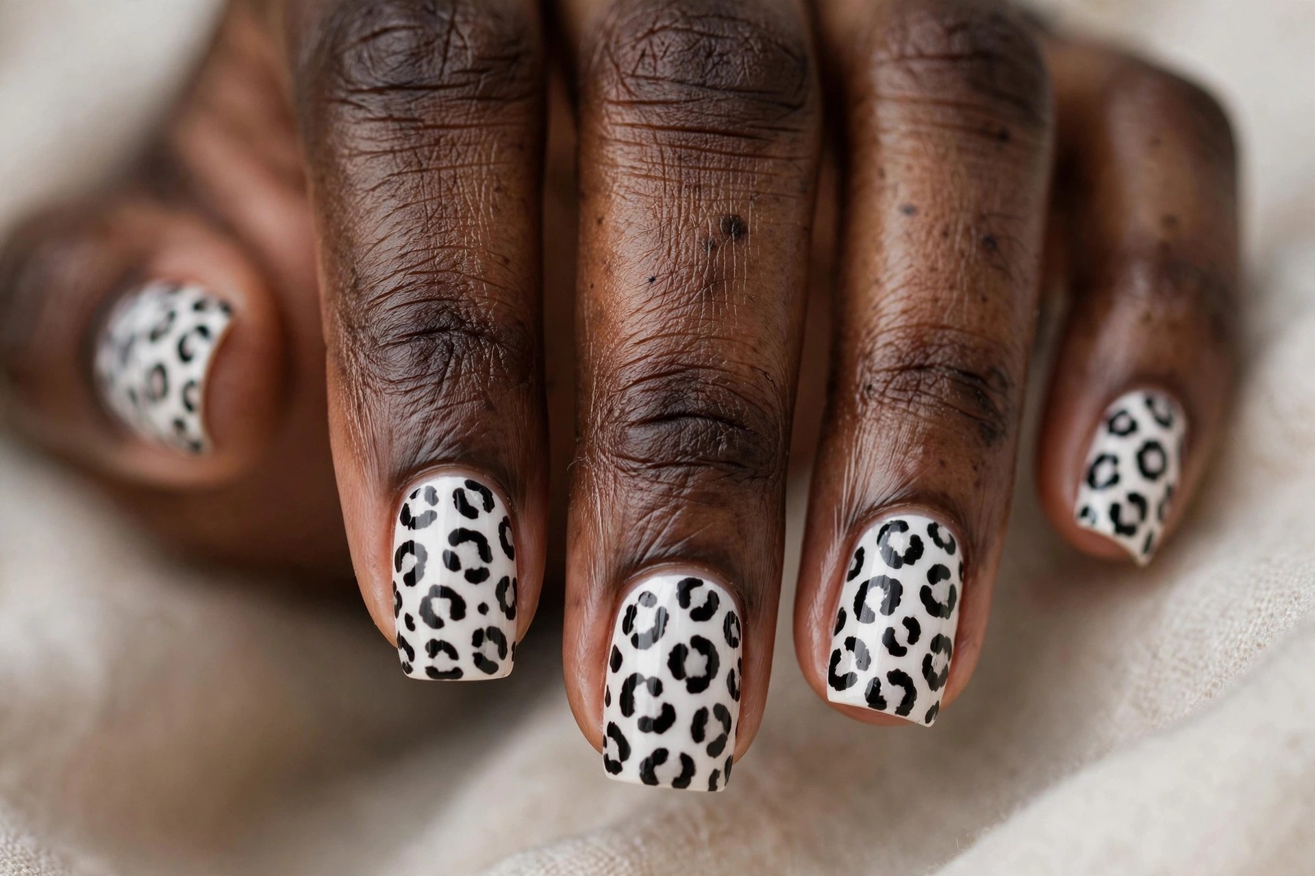Monochrome black leopard spots on a crisp white base