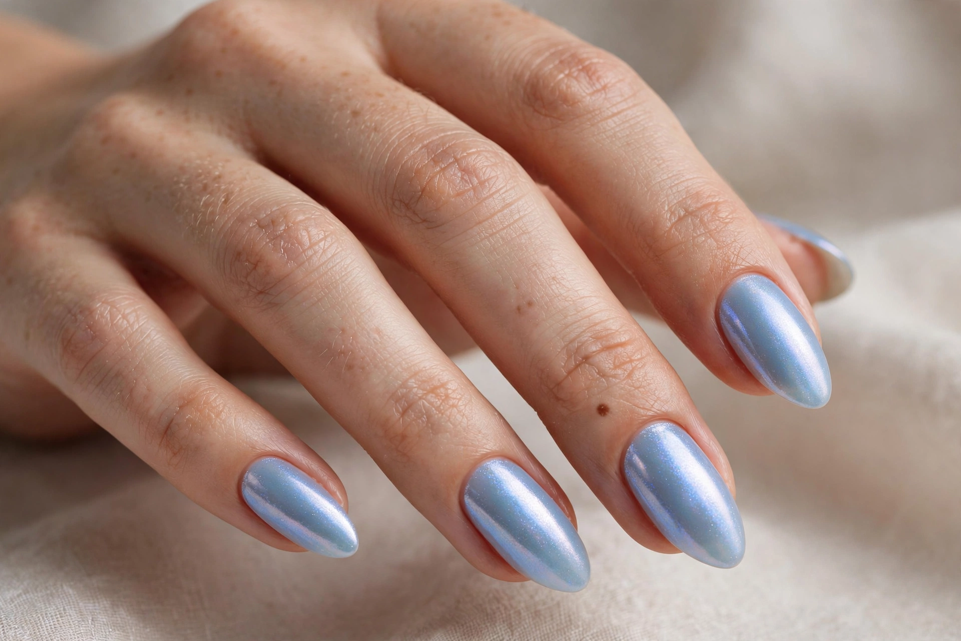 Pearly blue shimmer glazed nails