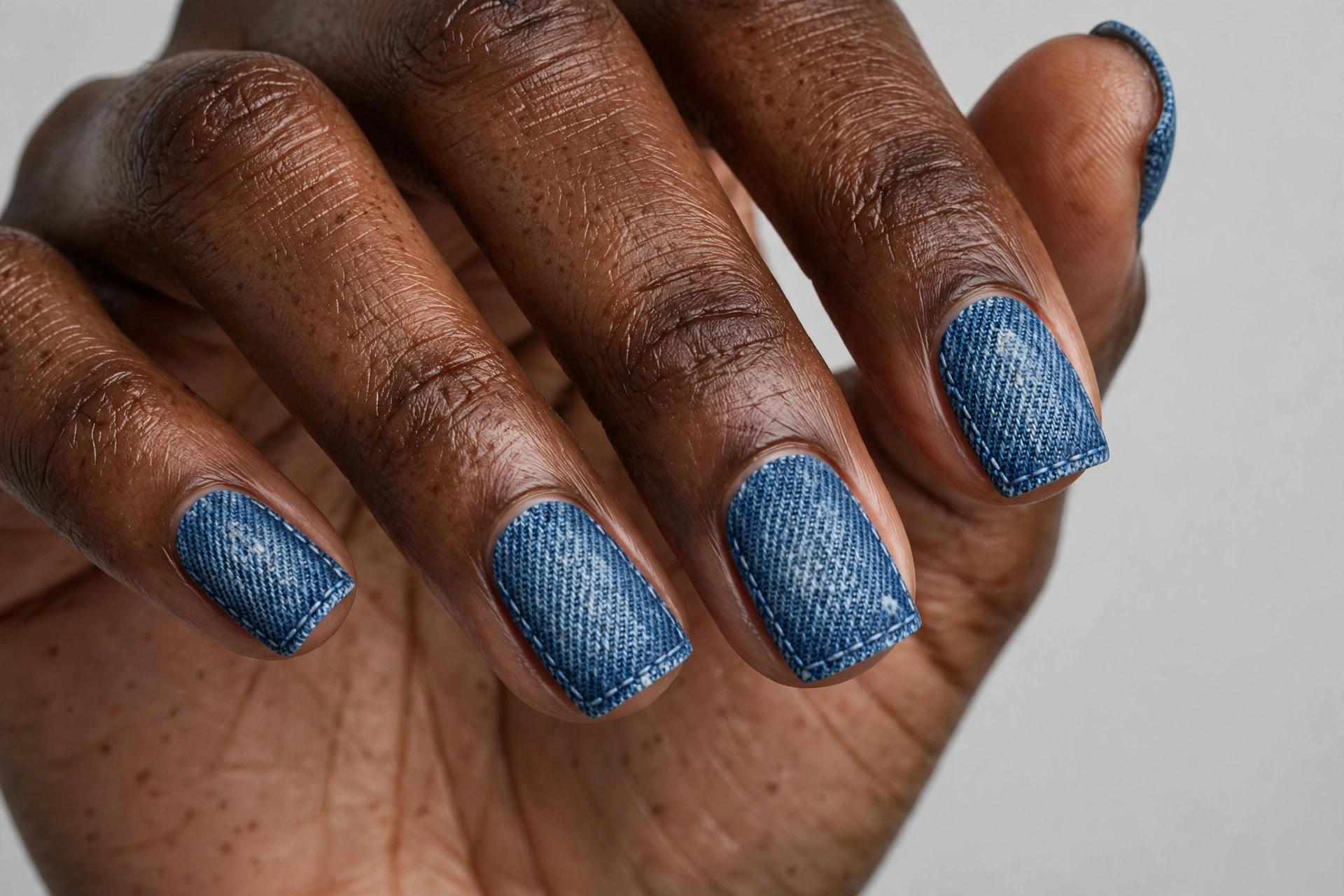 Denim-inspired textured blue nails