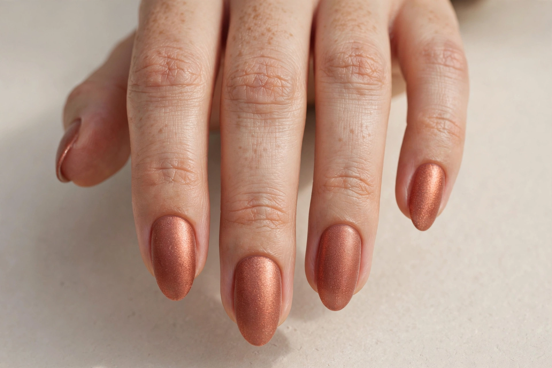 Matte nude nails with hand-painted autumn leaf nail art