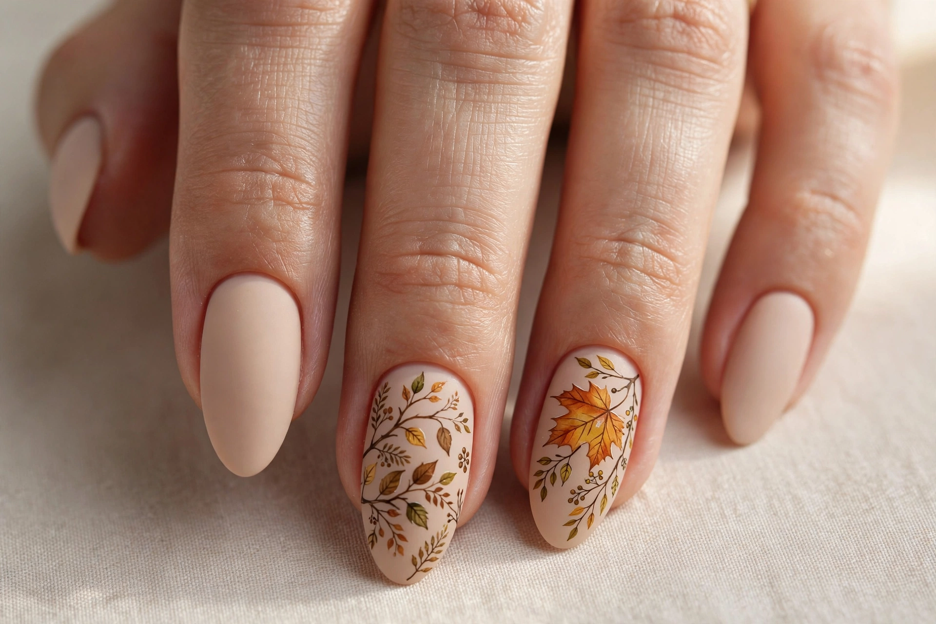 Matte copper shimmer nails with frosted velvety finish