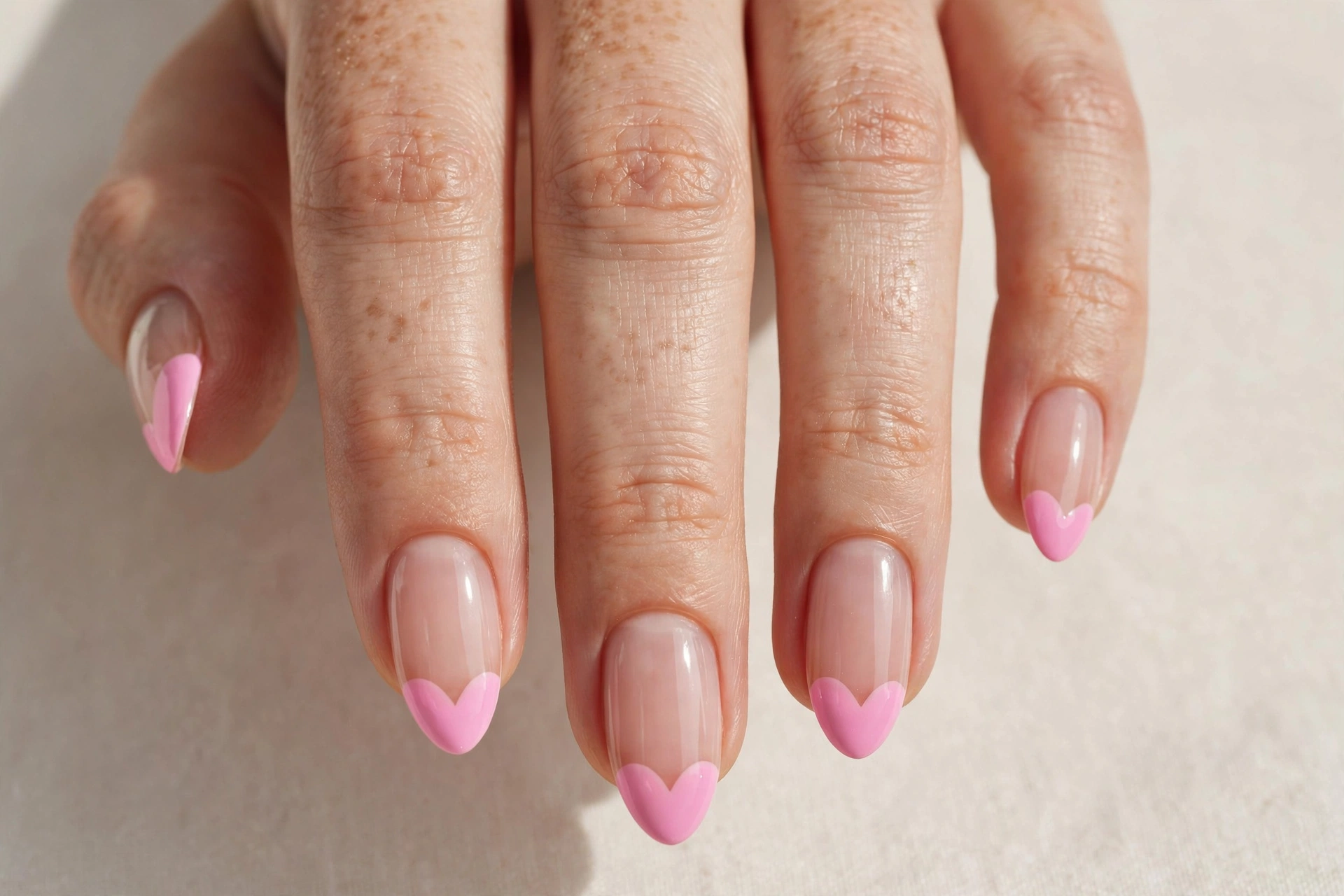 Pink heart tip cute nails