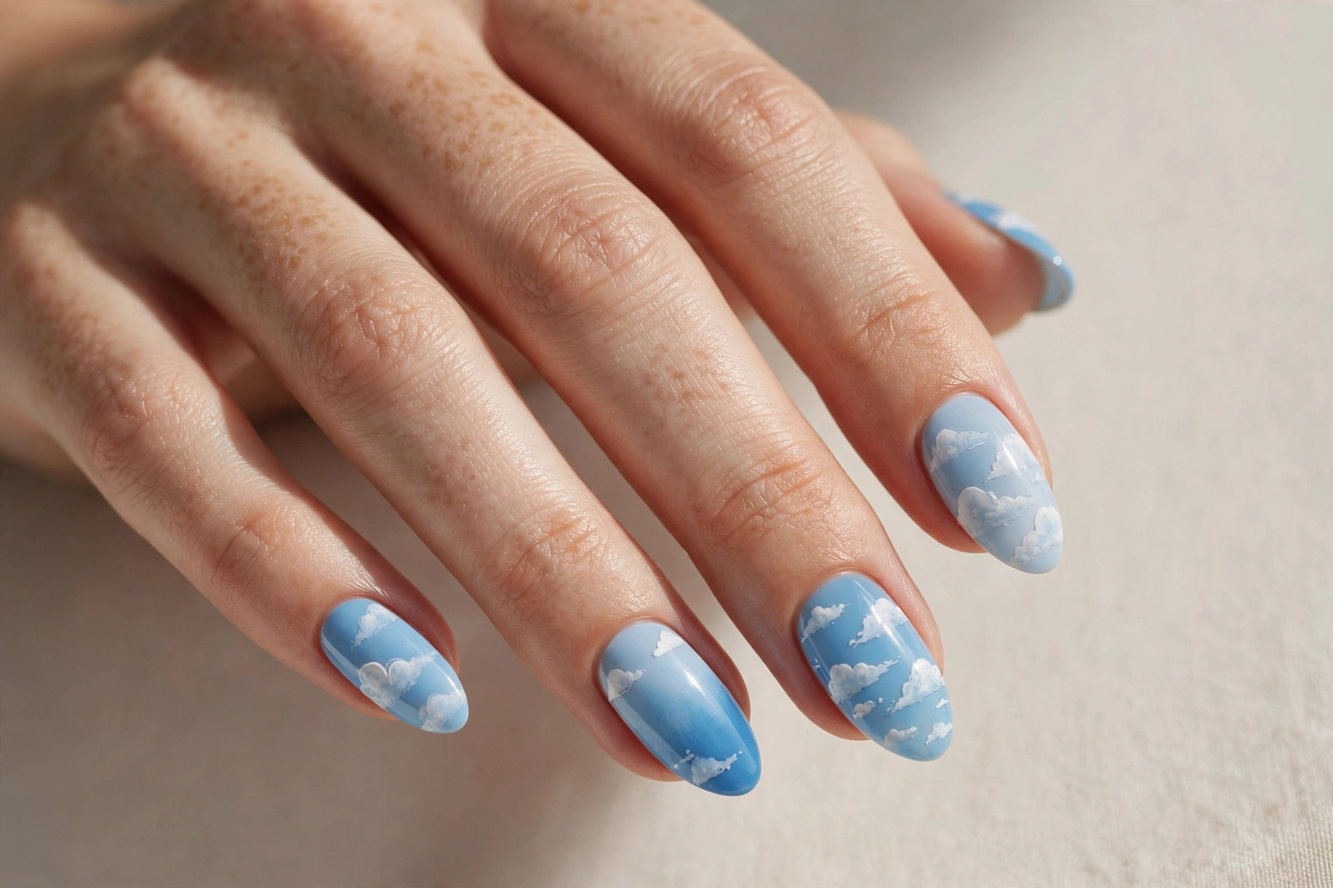 Cloud and sky blue cute nails