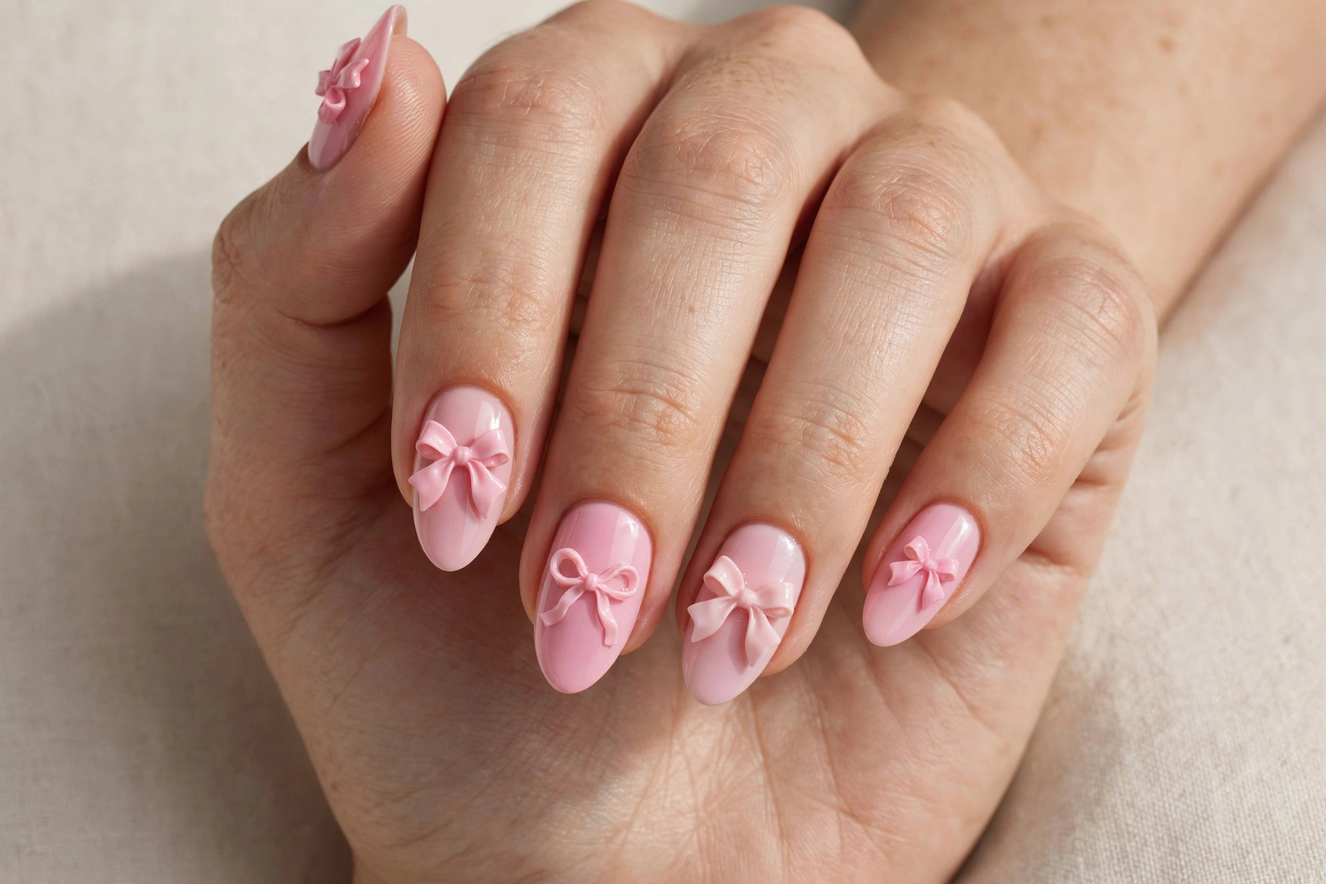 Pink bow cute nail art