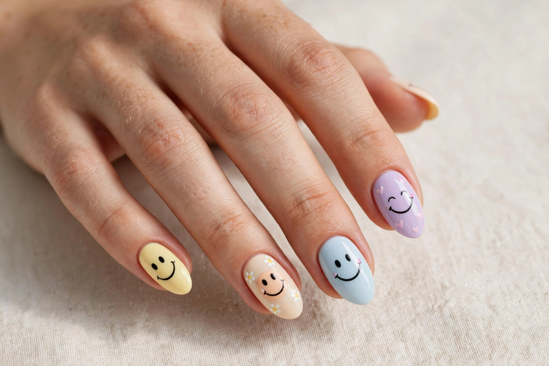 Smiley face cute nails