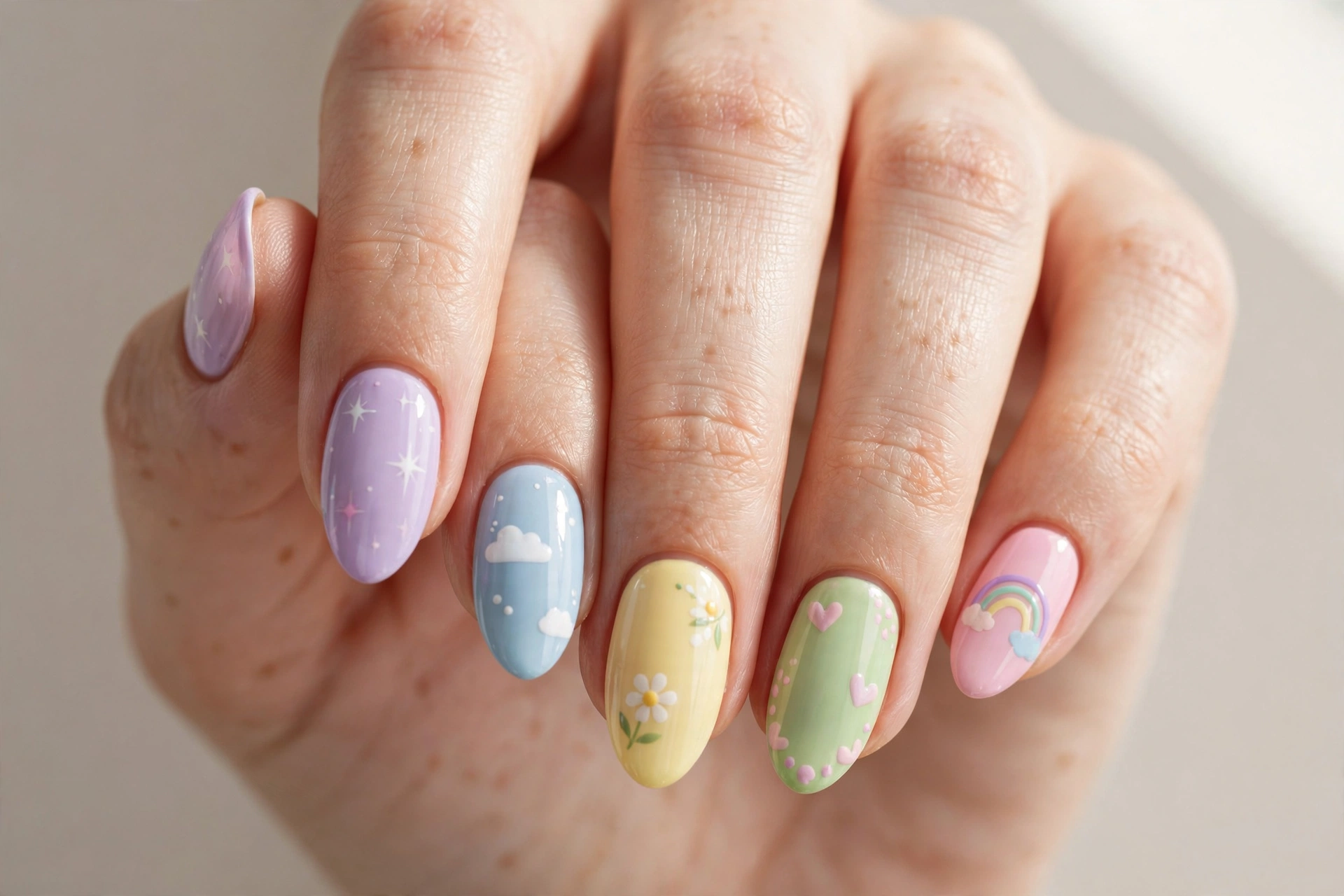 Pastel rainbow cute nails