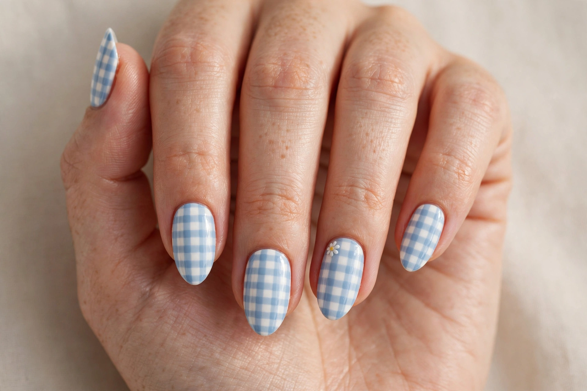 Gingham check cute nails