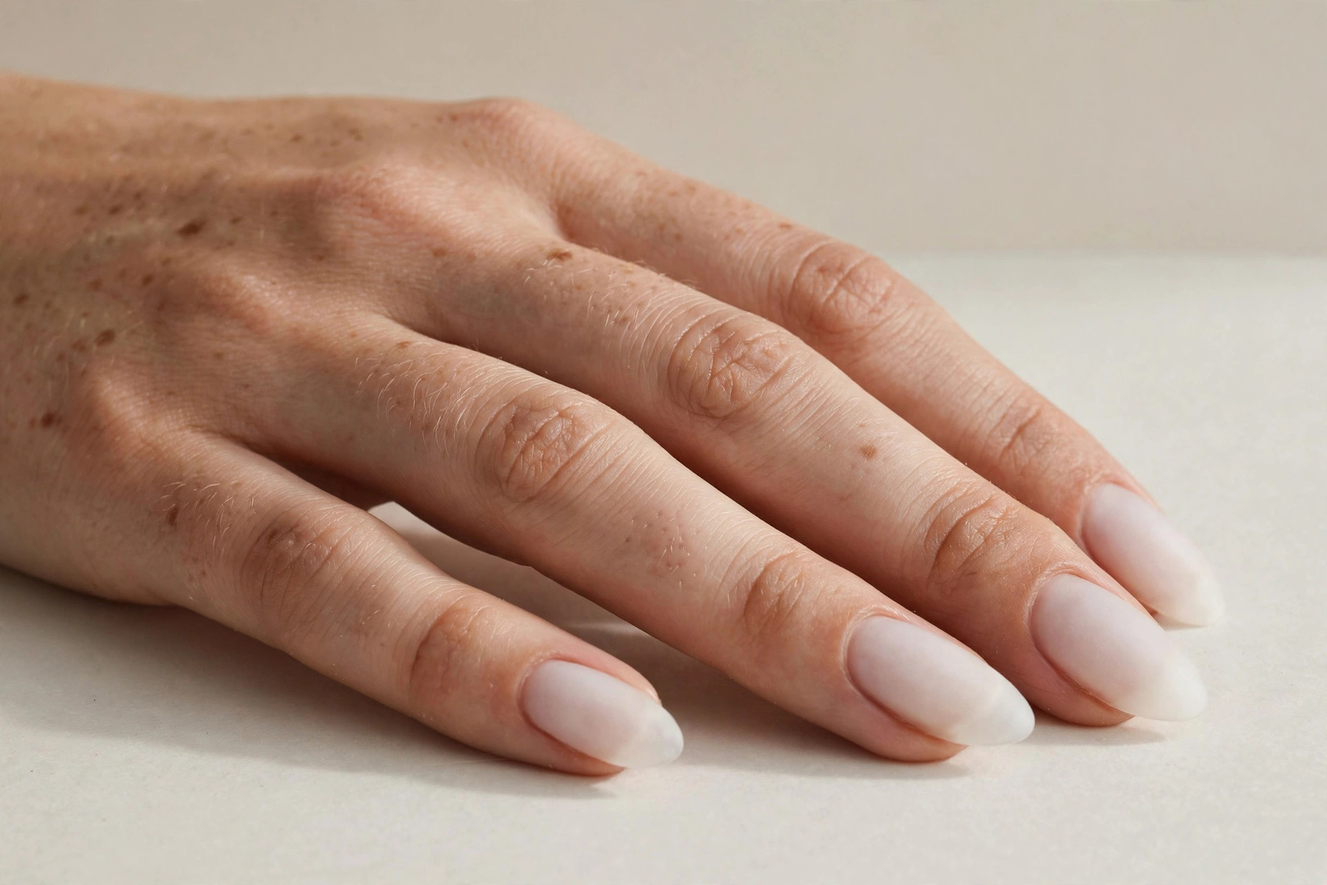 Milky white frosted glass minimalist manicure, clean and elegant