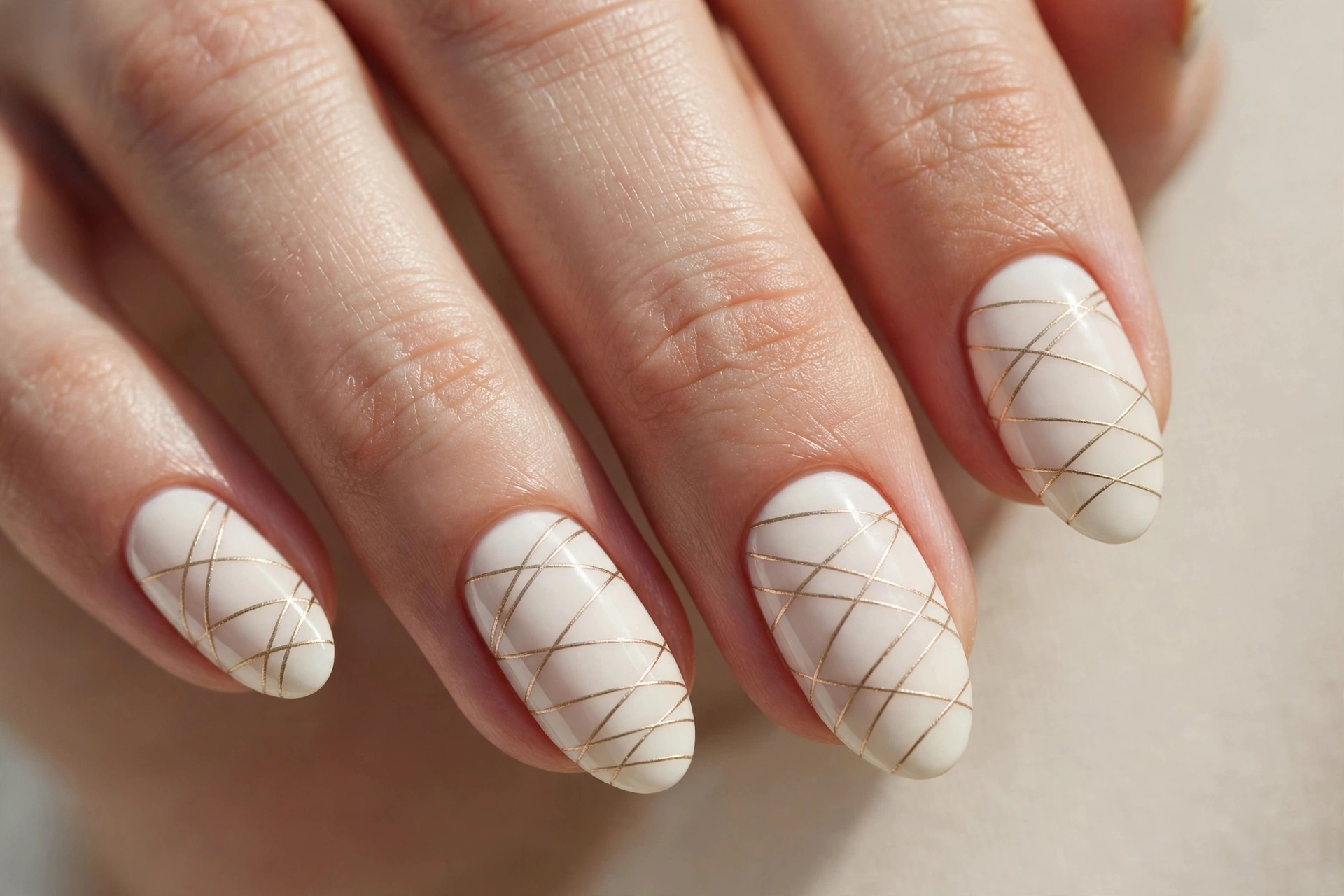 Champagne gold mummy wraps on ivory white nails