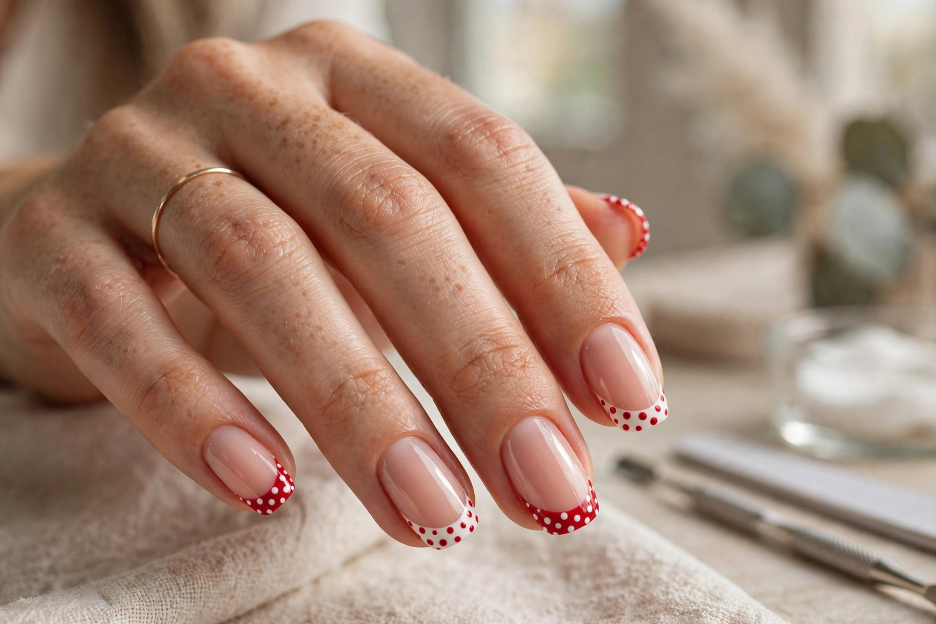 Polka dot French tips creative manicure