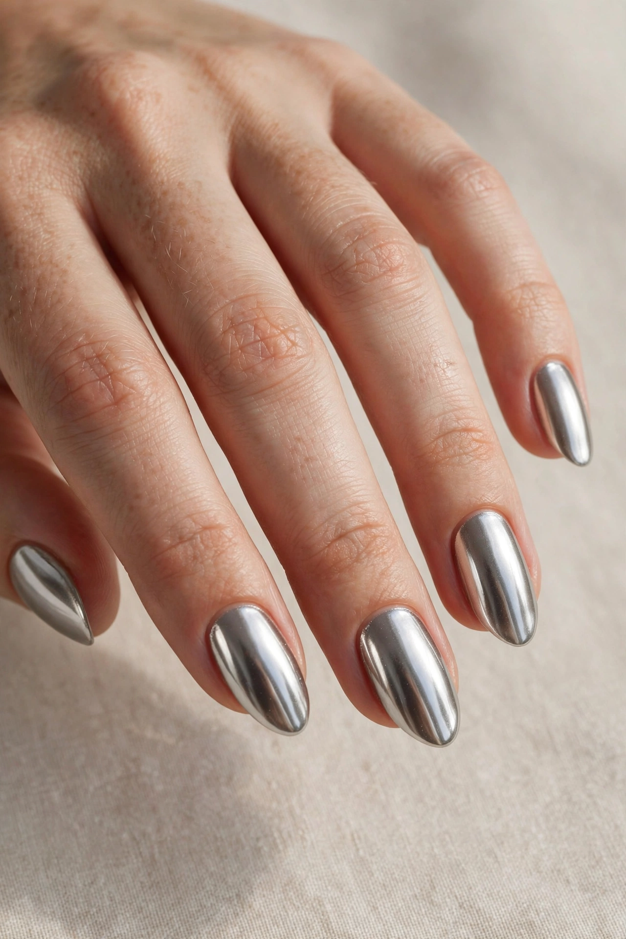 Bold geometric black and white line nail art on almond-shaped nails