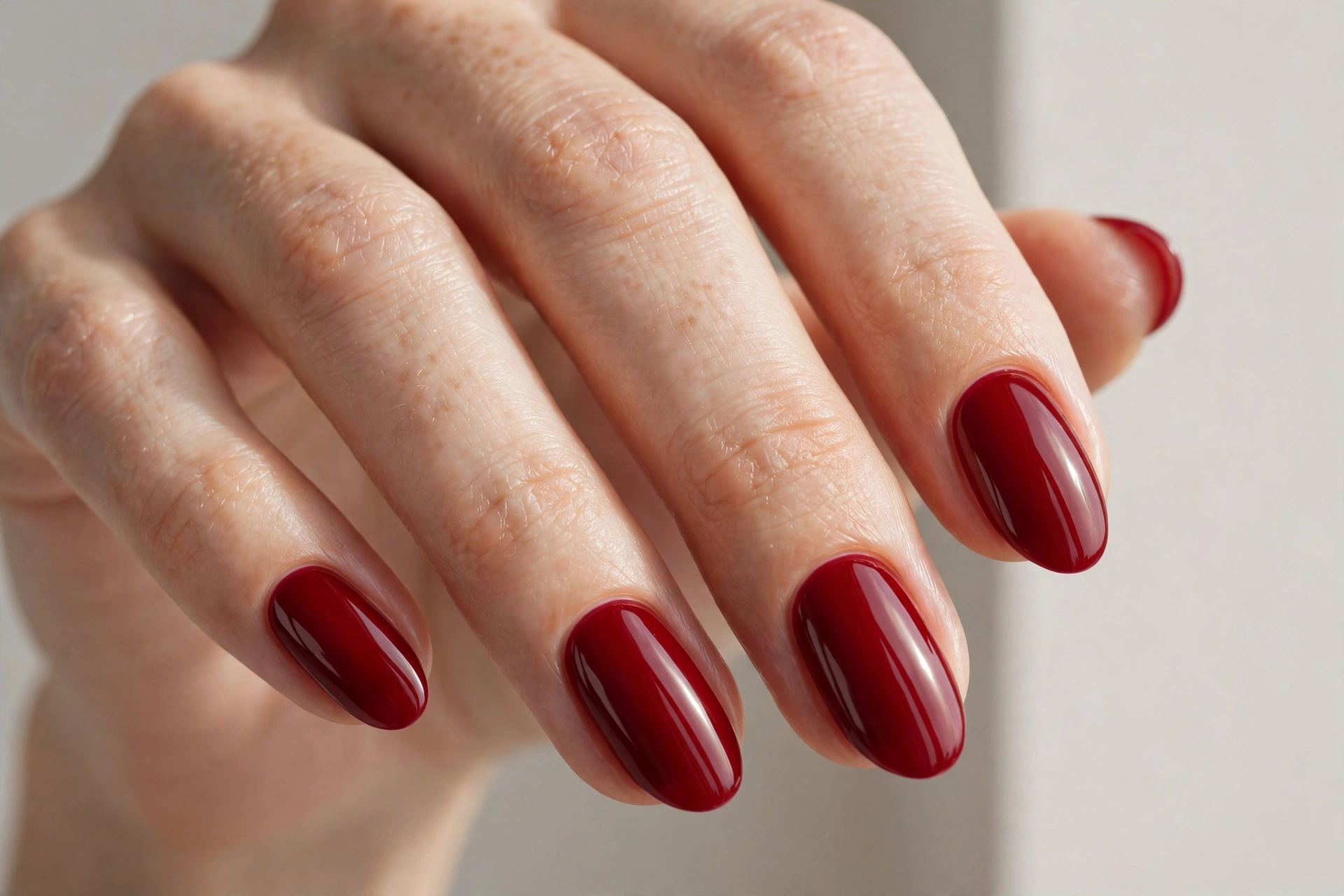 Classic cherry red nail design 2025 with deep glossy crimson polish