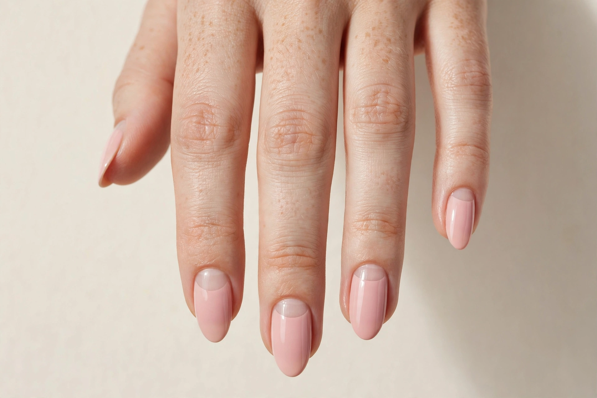 Negative space nail design 2025 with half-moon bare cuticle areas and blush pink polish