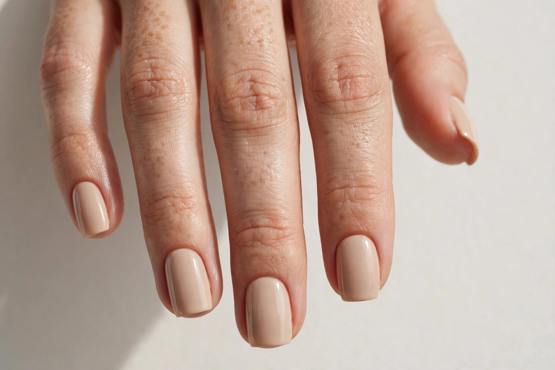 Short square nude beige manicure