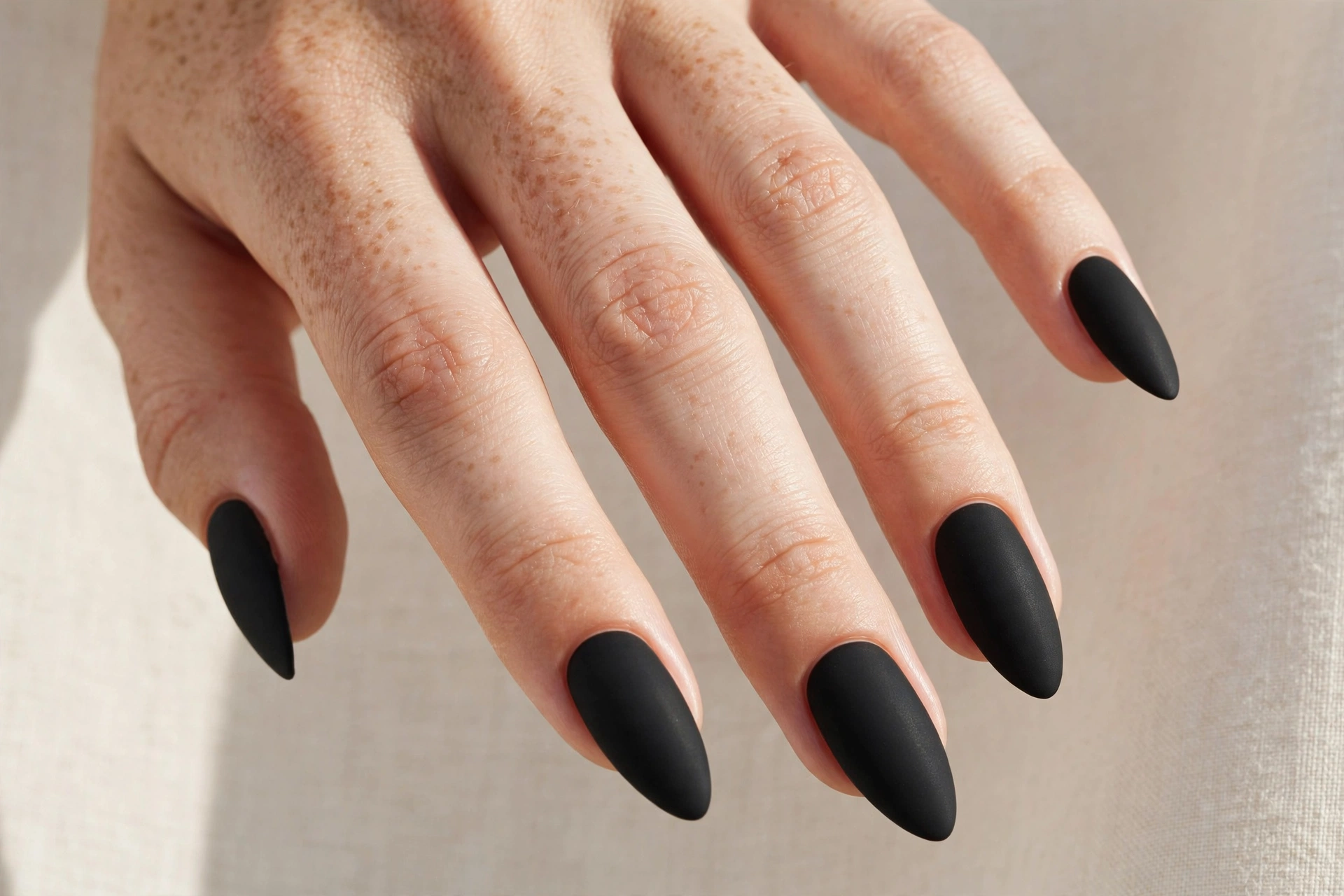 Matte black stiletto manicure