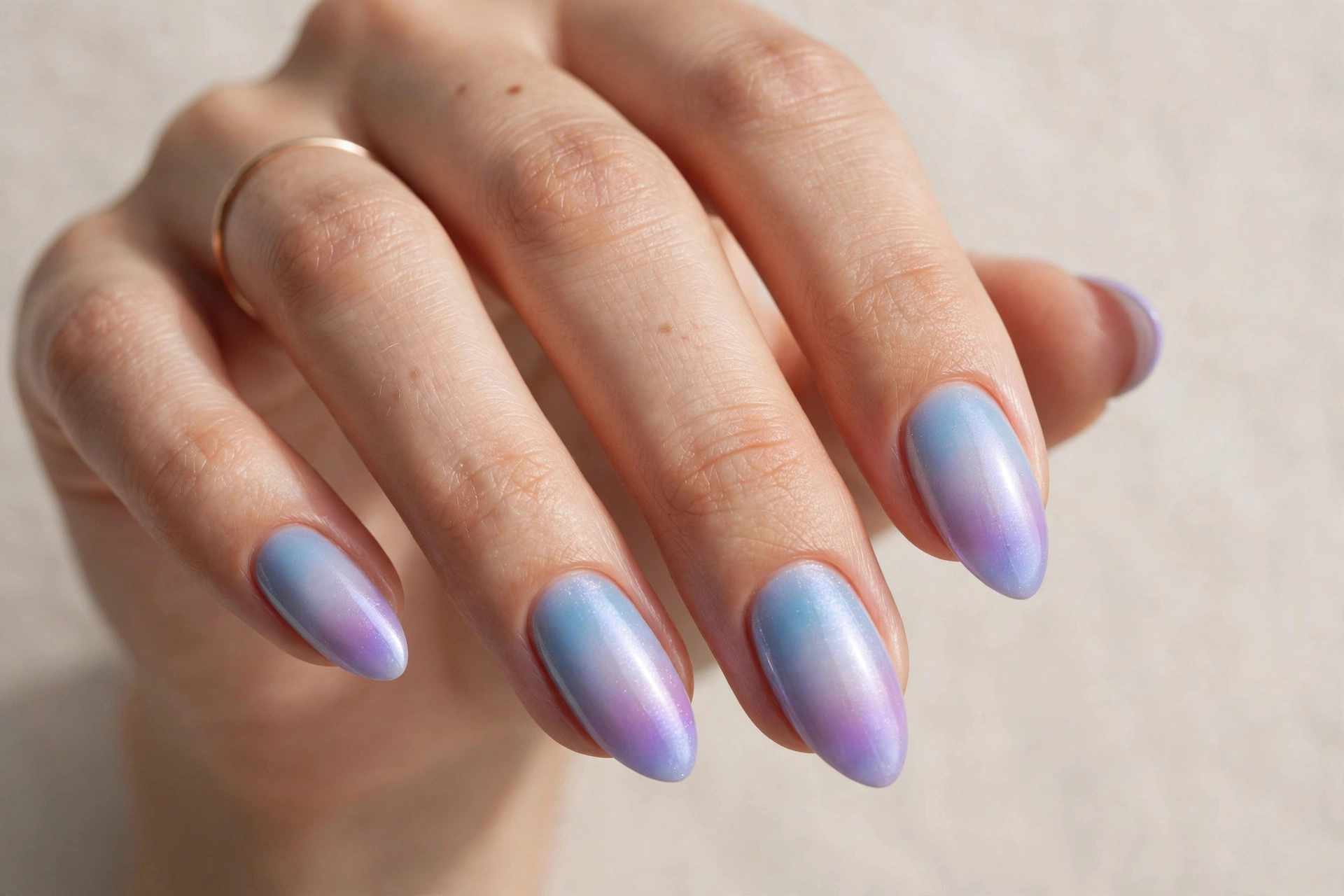 Aura gradient sky blue and lavender manicure