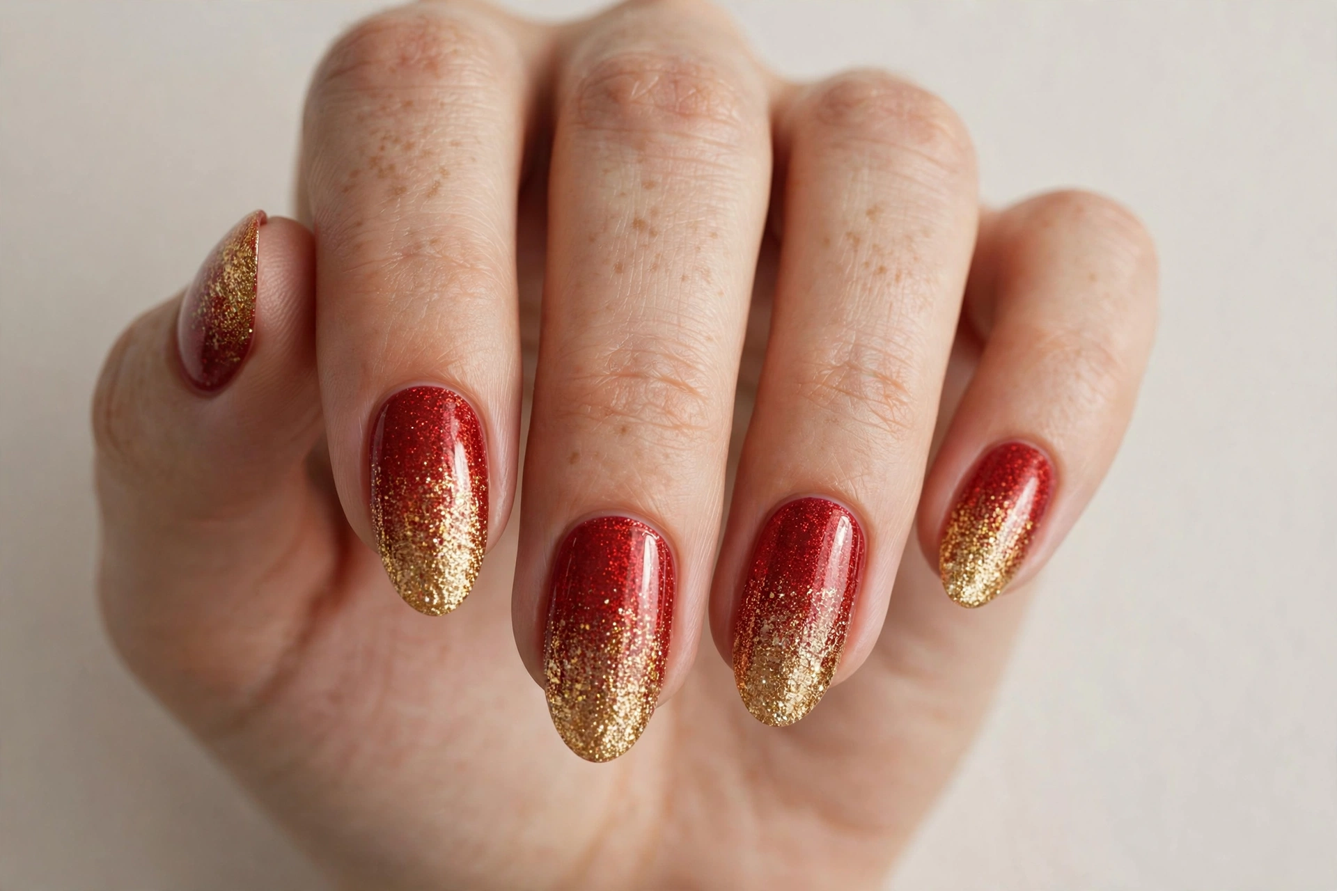 Red to gold glitter ombre Christmas nails