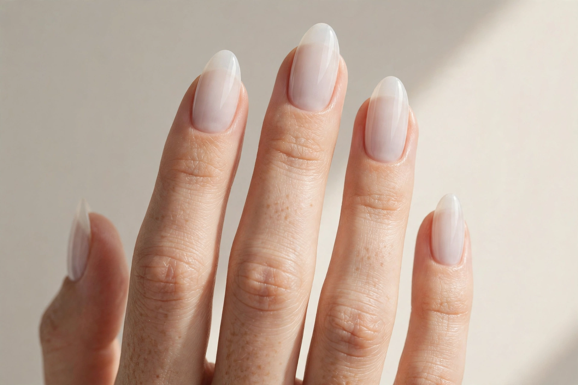 Milky white translucent neutral nail design